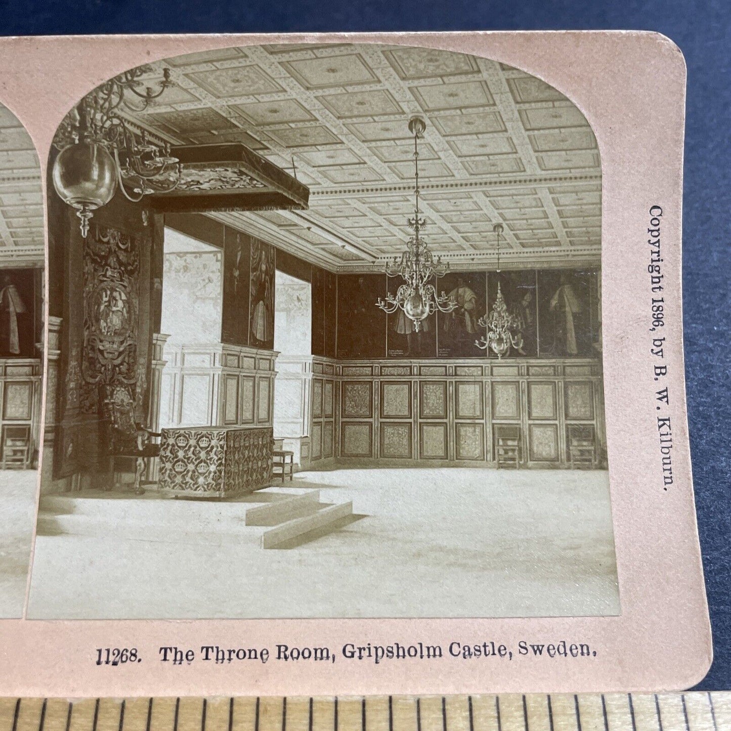 Antique 1896 Throne Room Gripsholm Castle Sweden Stereoview Photo Card P5098