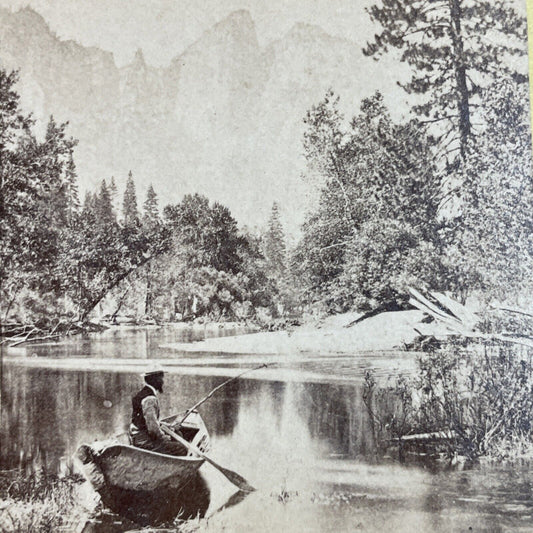 Antique 1870s John Muir Fishing In Yosemite CA Stereoview Photo Card P3528