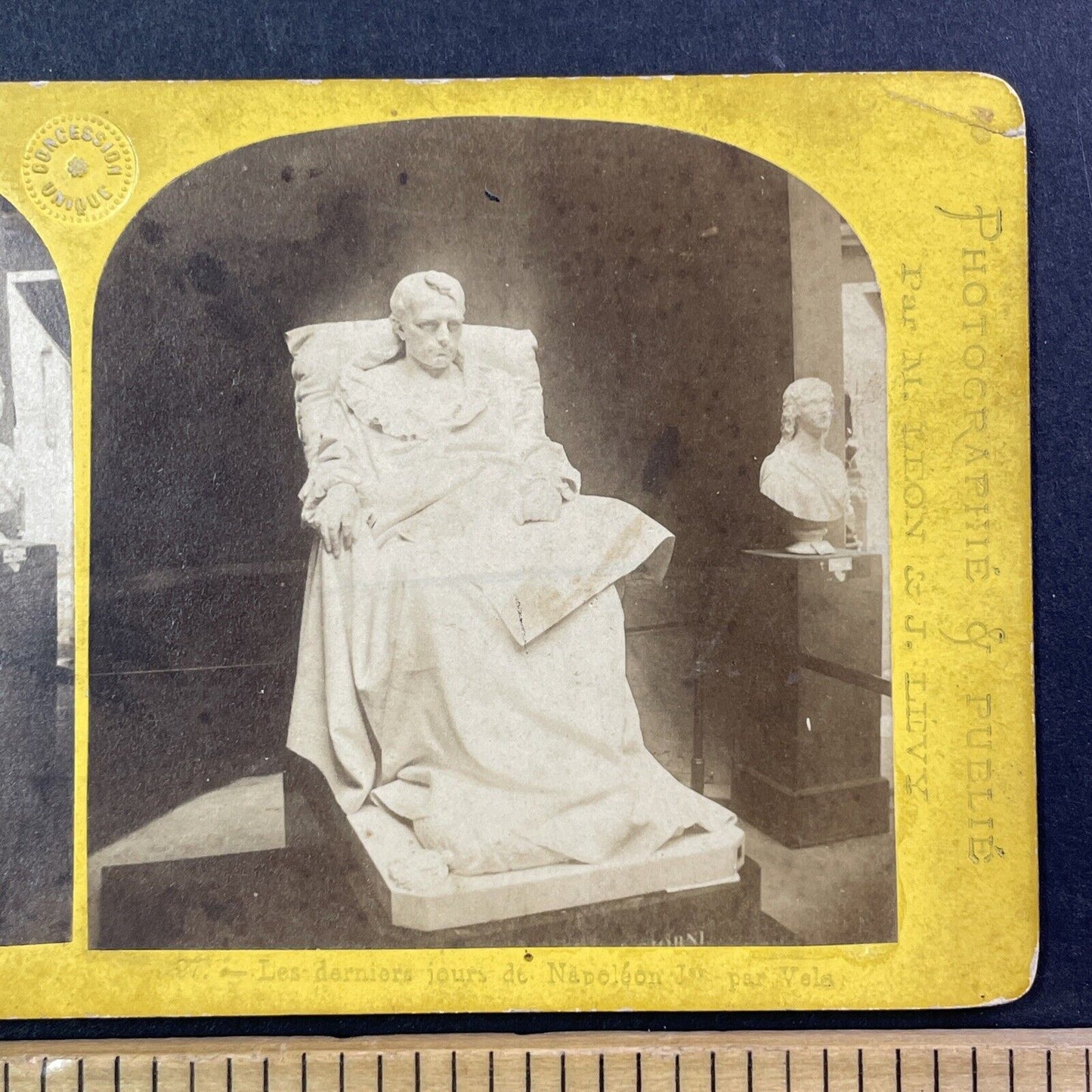 Napoleon Bonaparte While Dying Statue Stereoview M. Leon Antique c1867 X2420