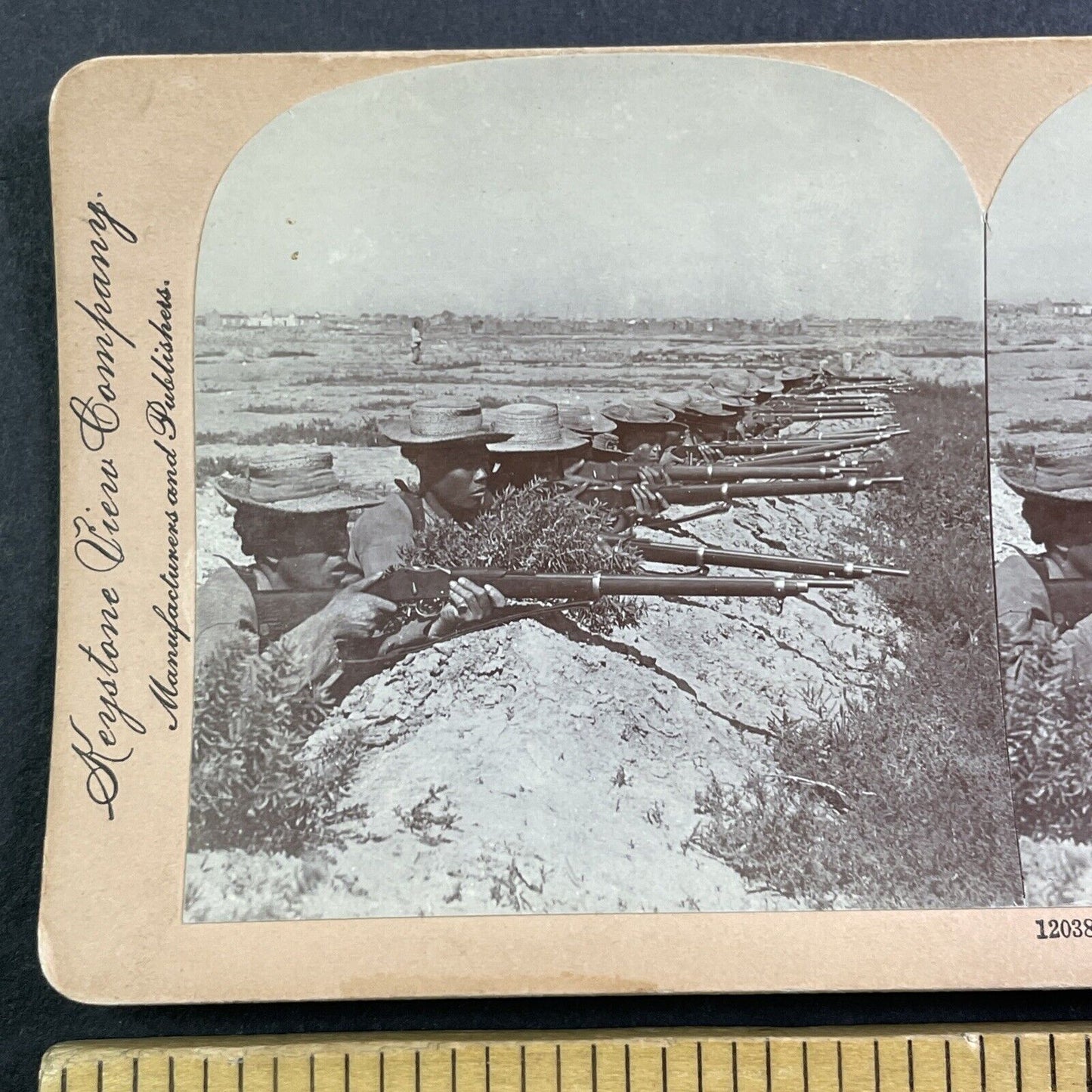 Rare Photo of Chinese Infantry Soldiers Stereoview Antique c1900 X4083