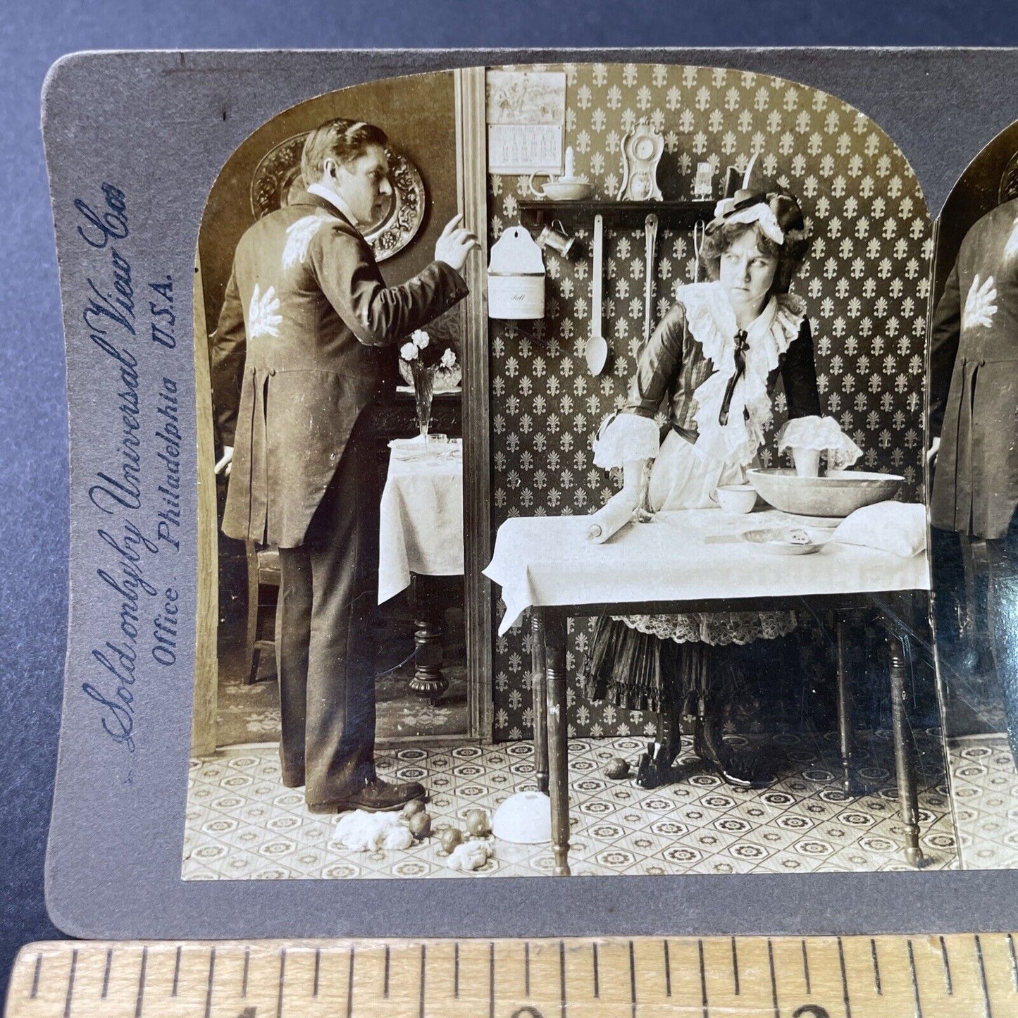 Antique 1902 Husband Caught With Maid Mistress Stereoview Photo Card P3018