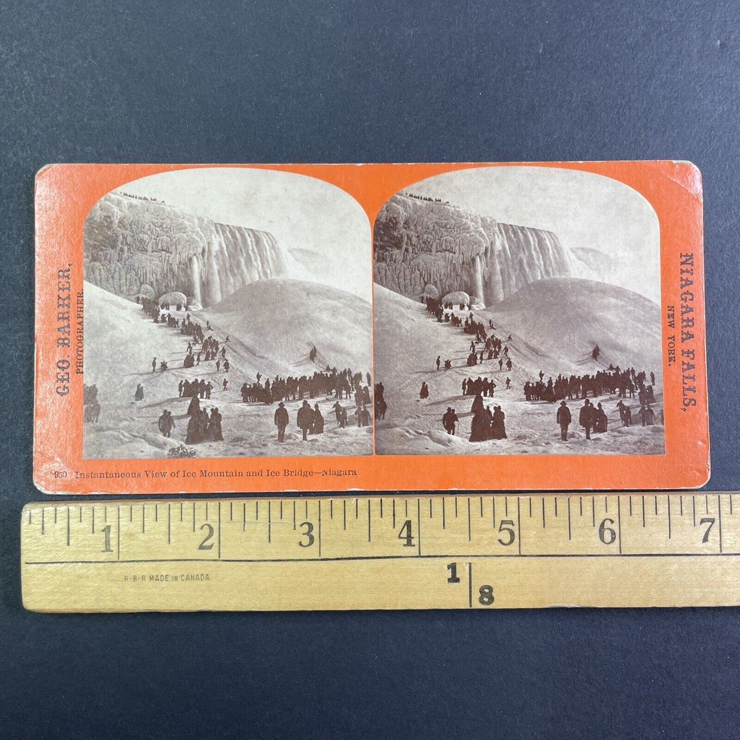 Skiing and Sledding Down Niagara Falls Ice Stereoview Antique c1870s X1937