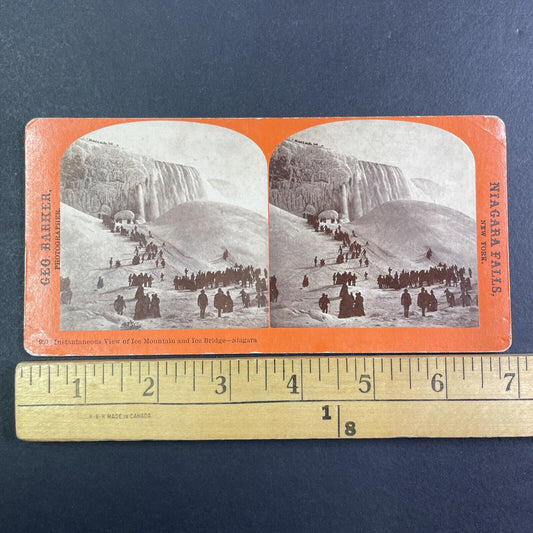 Skiing and Sledding Down Niagara Falls Ice Stereoview Antique c1870s X1937