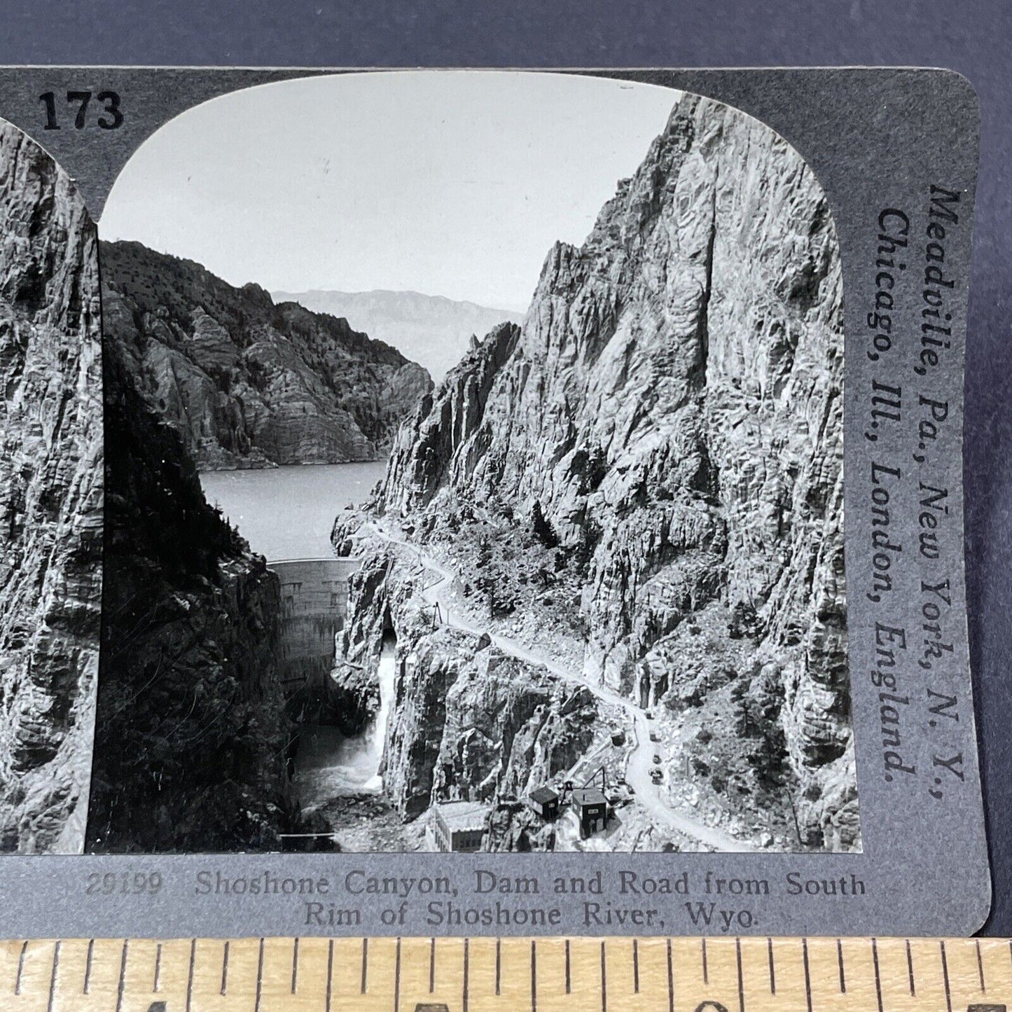 Antique 1928 Buffalo Bill Dam Shoshone Wyoming Stereoview Photo Card V2170