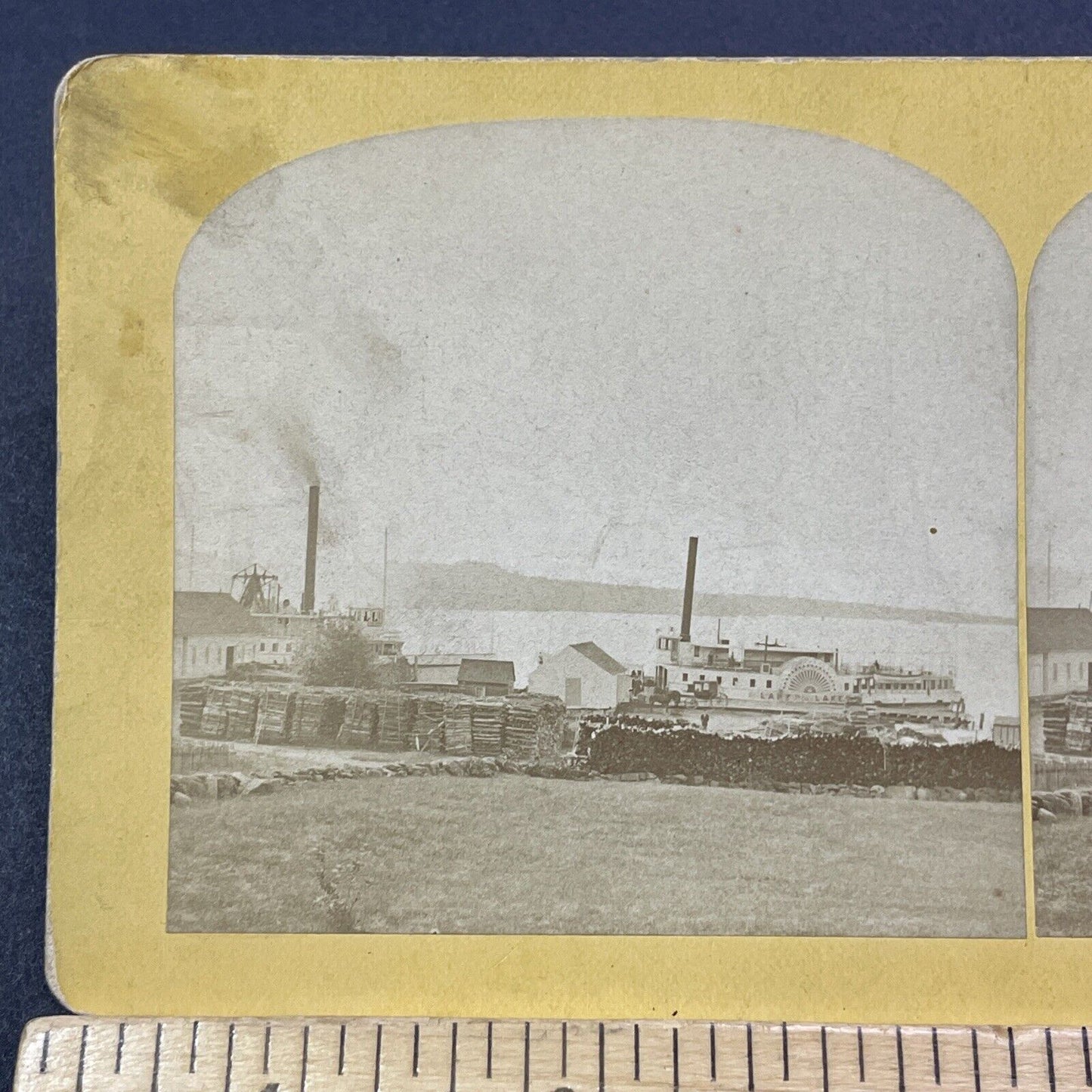 Antique 1860s Steamboats Center Harbor New Hampshire Stereoview Photo Card V2028