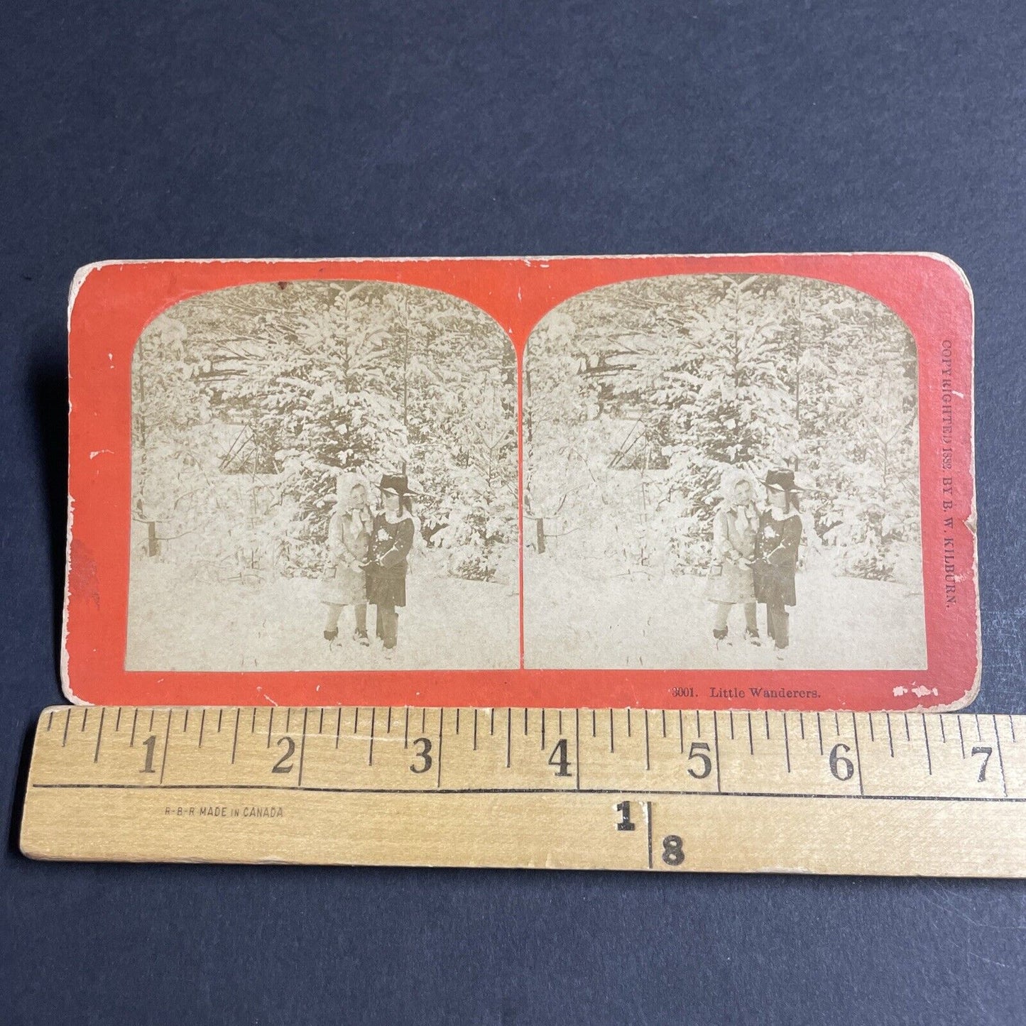 Antique 1882 Two Children In New Hampshire Snowstorm Stereoview Photo Card P4629