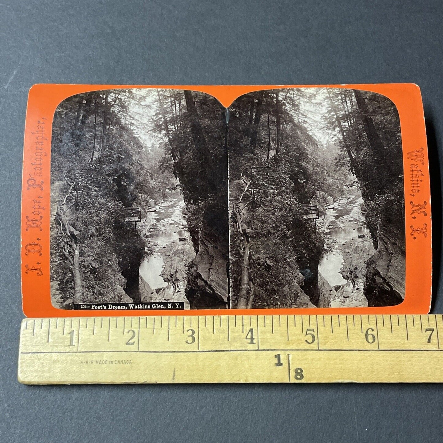 Antique 1860s Watkin's Glen Gorge Ravine New York Stereoview Photo Card V1799