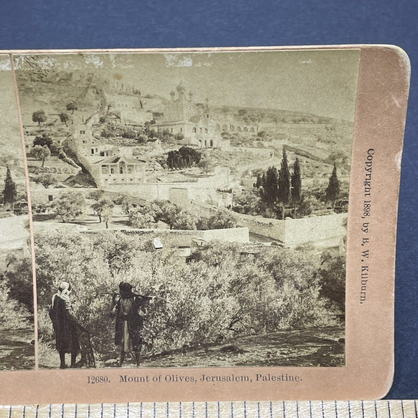 Antique 1898 Hunters Outside Of Jerusalem Israel Stereoview Photo Card P1873