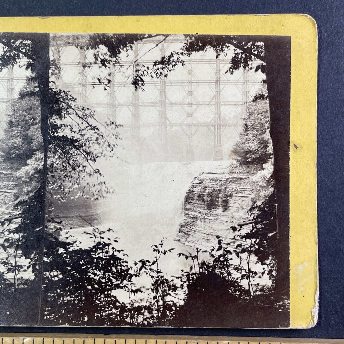 Wood Bridge Portage Falls New York Stereoview E&HT Anthony Antique c1870 X3638