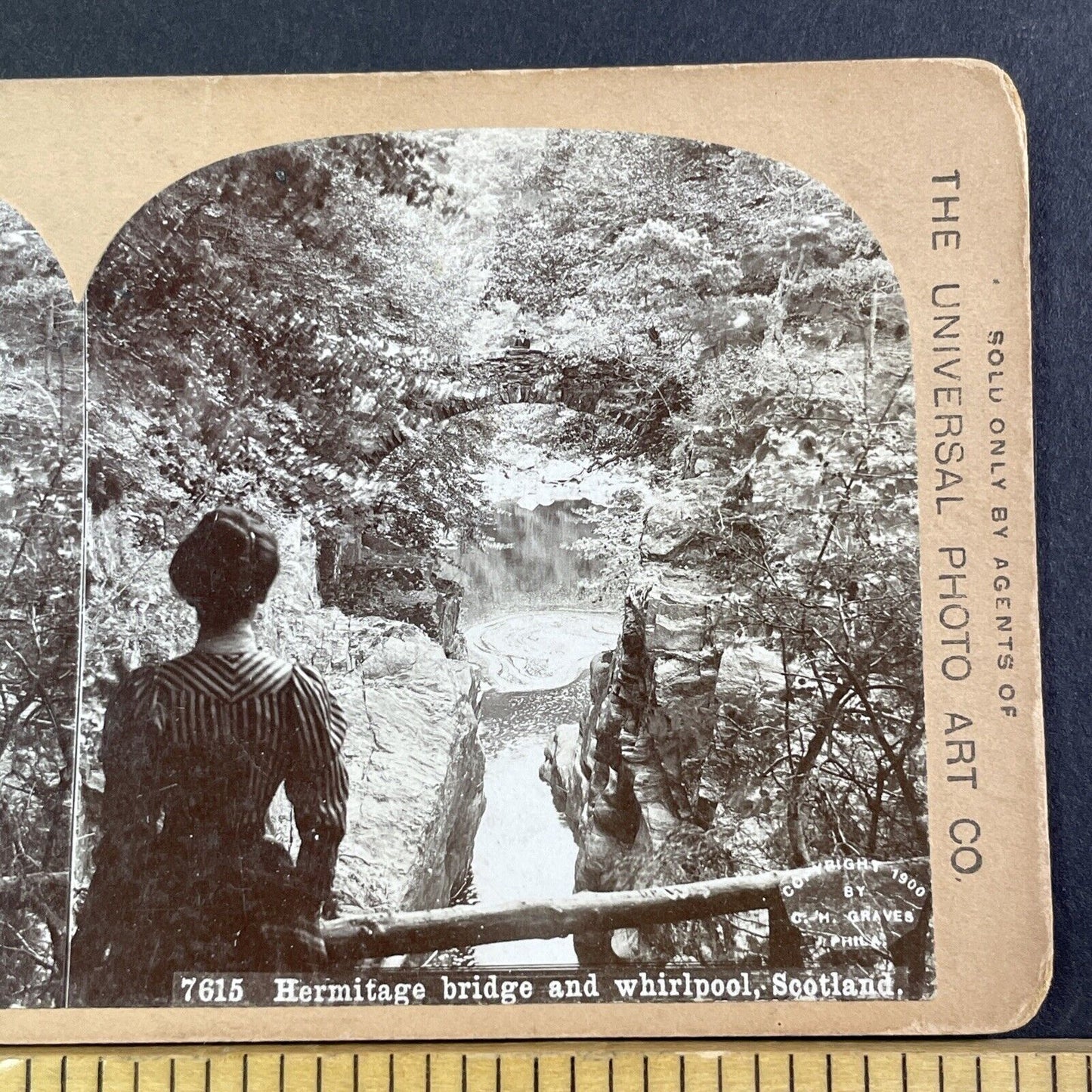Hermitage Bridge Dunkeld Scotland Stereoview CH Graves Antique c1900 X3253