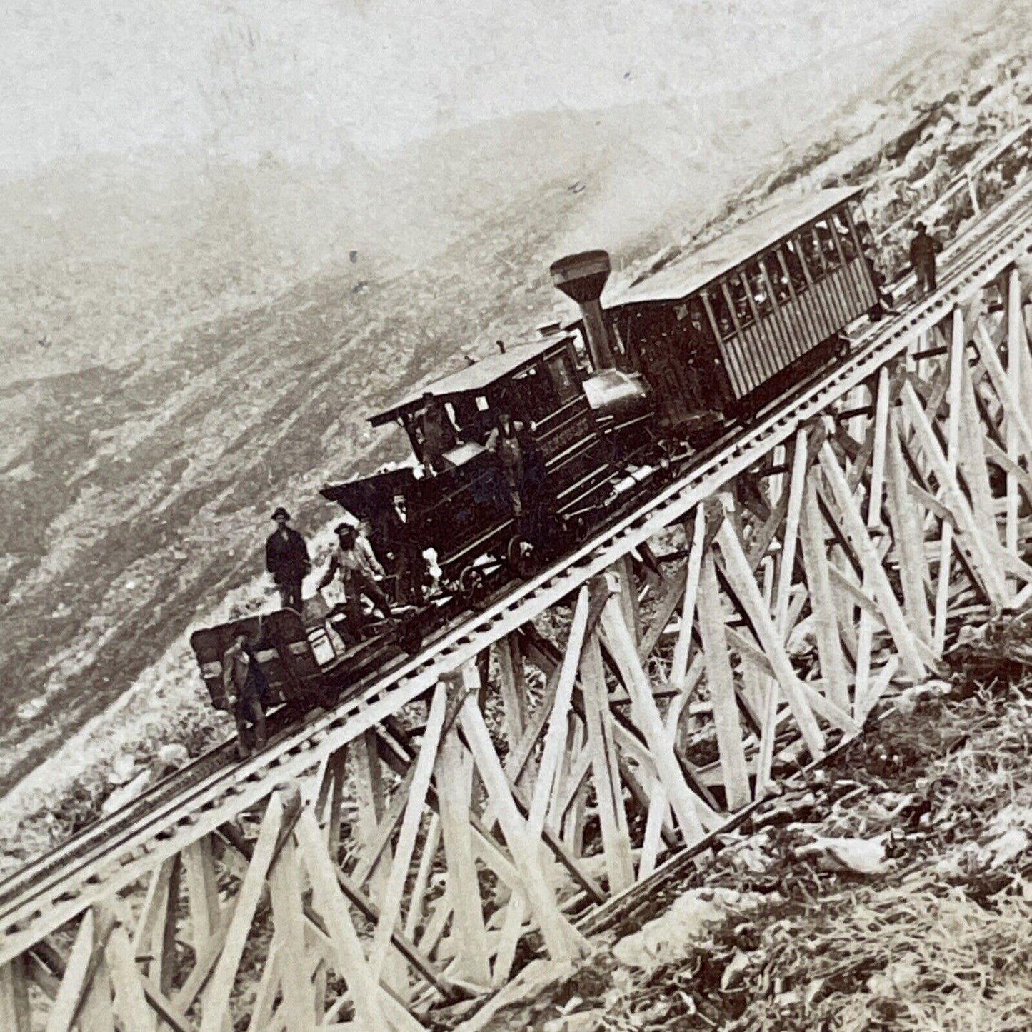 Mt Washington Railroad Workers on Track Stereoview New Hampshire c1870s Y1468