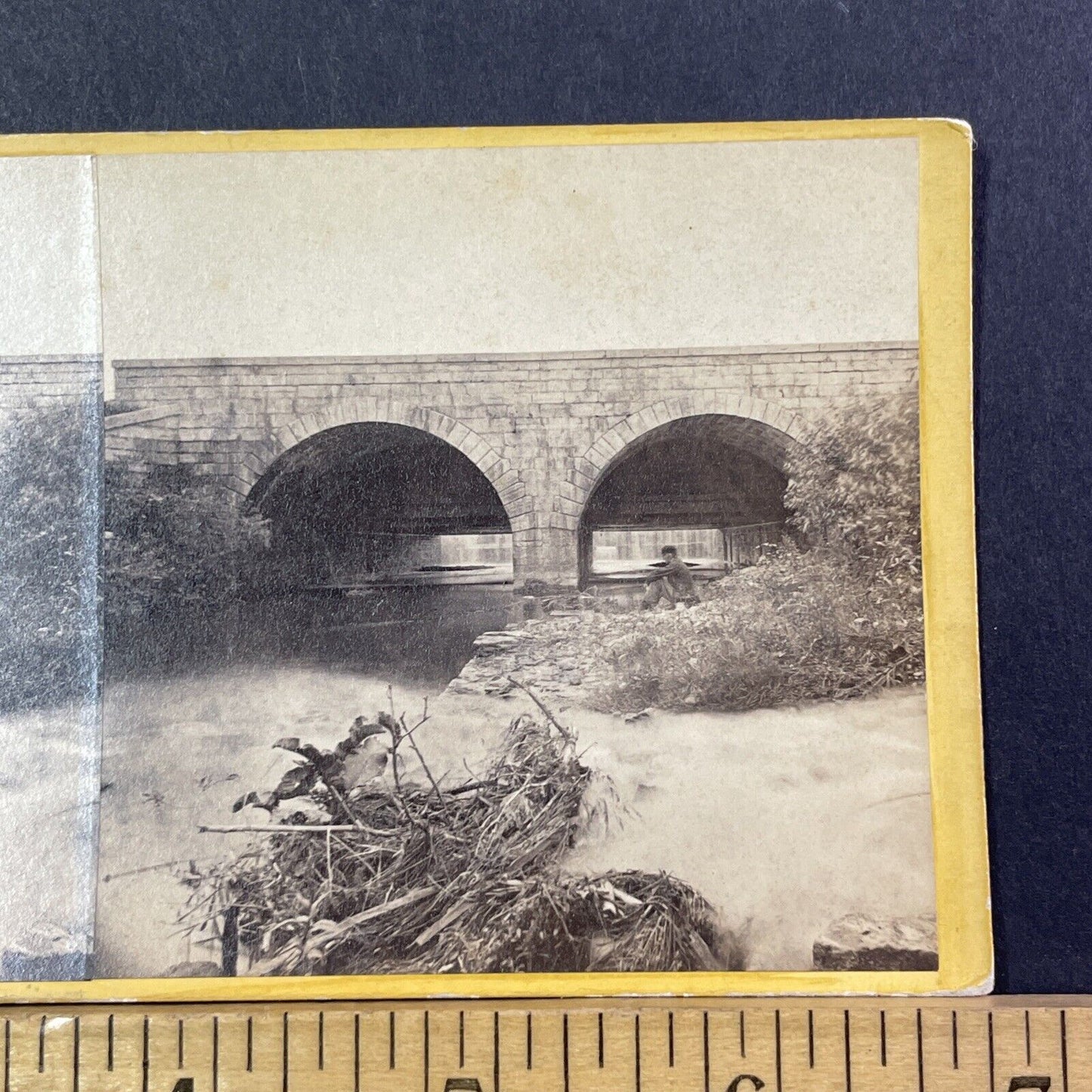 Johnstown Bridge Of Death? Stereoview Stone Arch Bridge Antique c1870 X2564