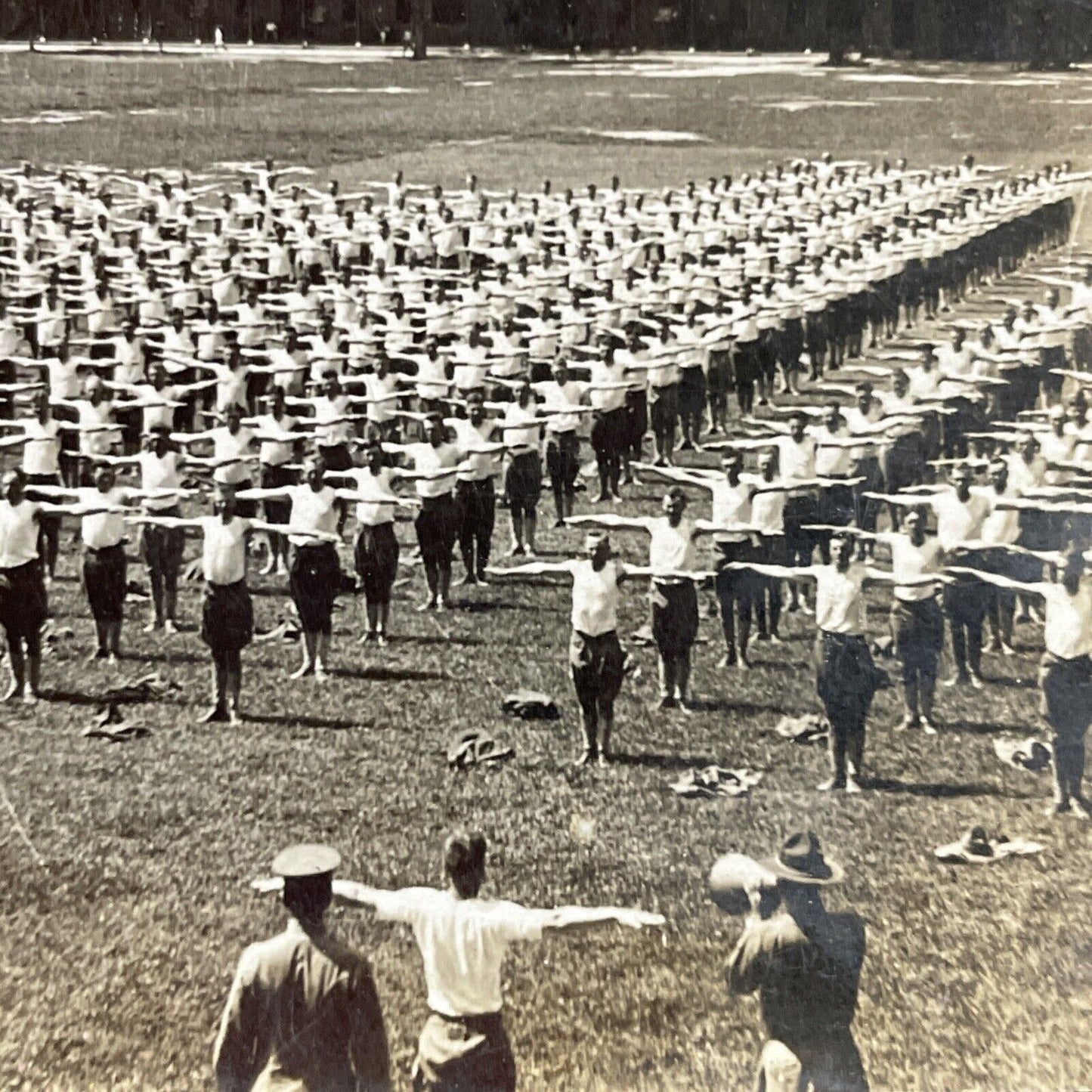 Antique 1910s US Army Calisthenics Routine Stereoview Photo Card P5063