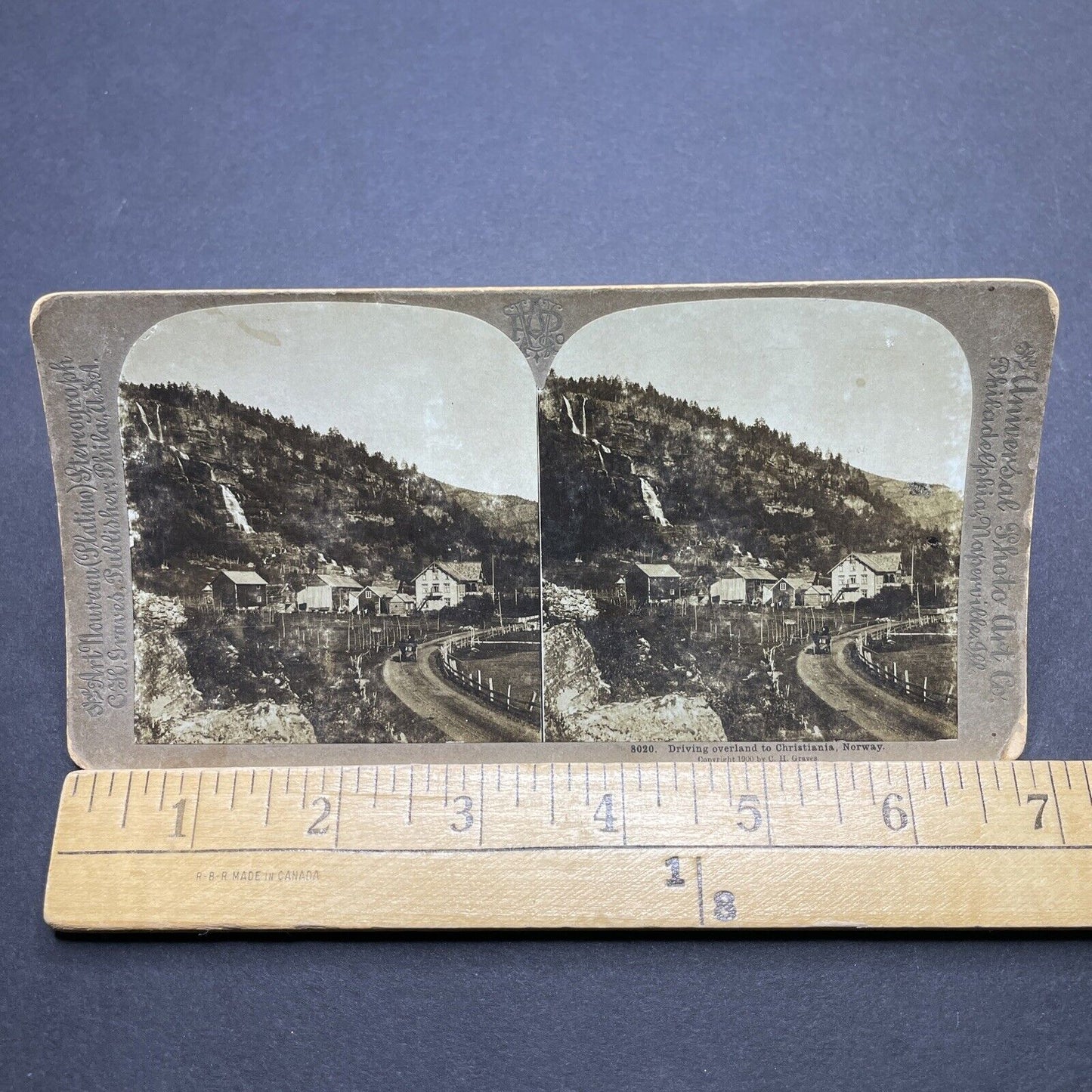 Antique 1900 Hillside Waterfall Oslo Norway Stereoview Photo Card P1837