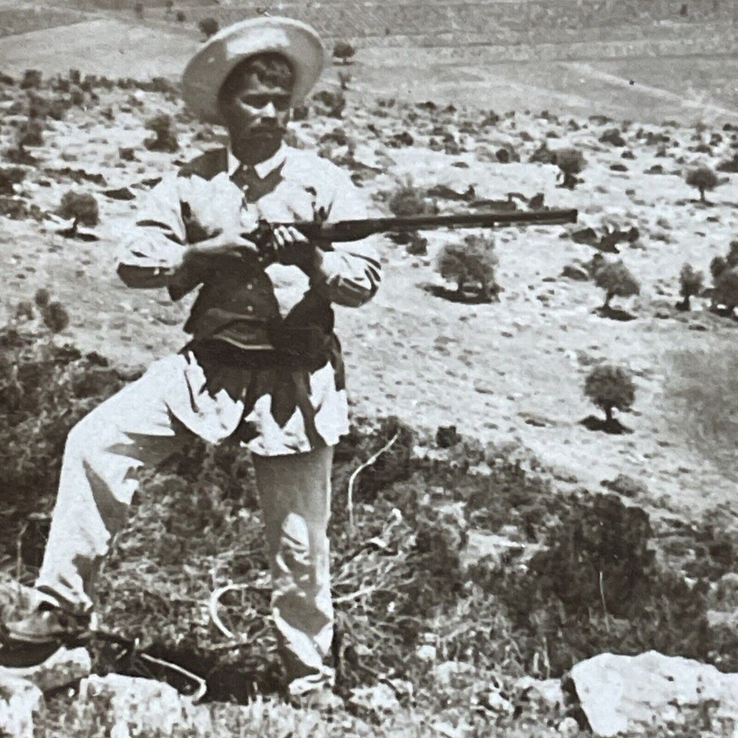 Antique 1898 Armed Greek Rebel Marathon Greece Stereoview Photo Card P4436