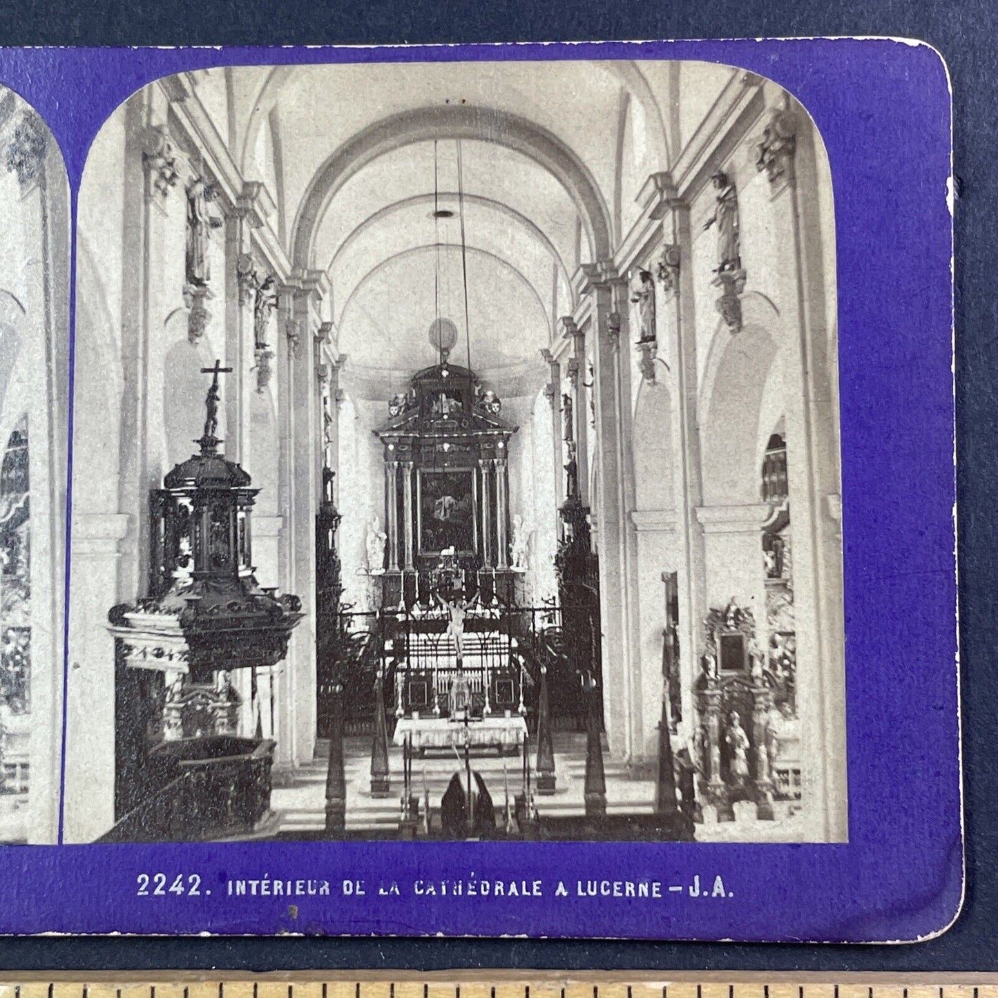 Cathedral Church Lucerne Stereoview Jean Andrieu Antique c1870s X3716