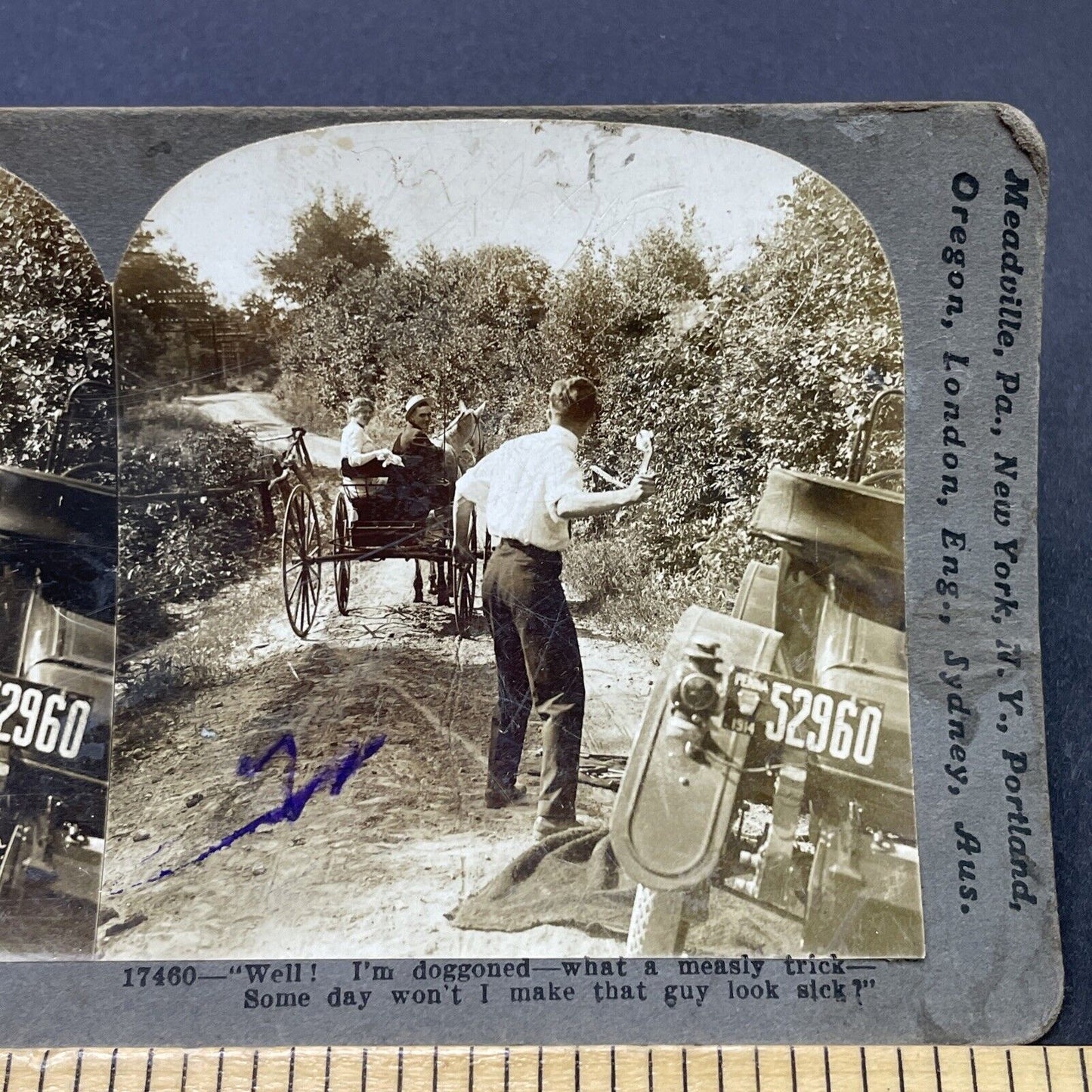 Antique 1905 Motorist Steals Wife From Husband Stereoview Photo Card P2671