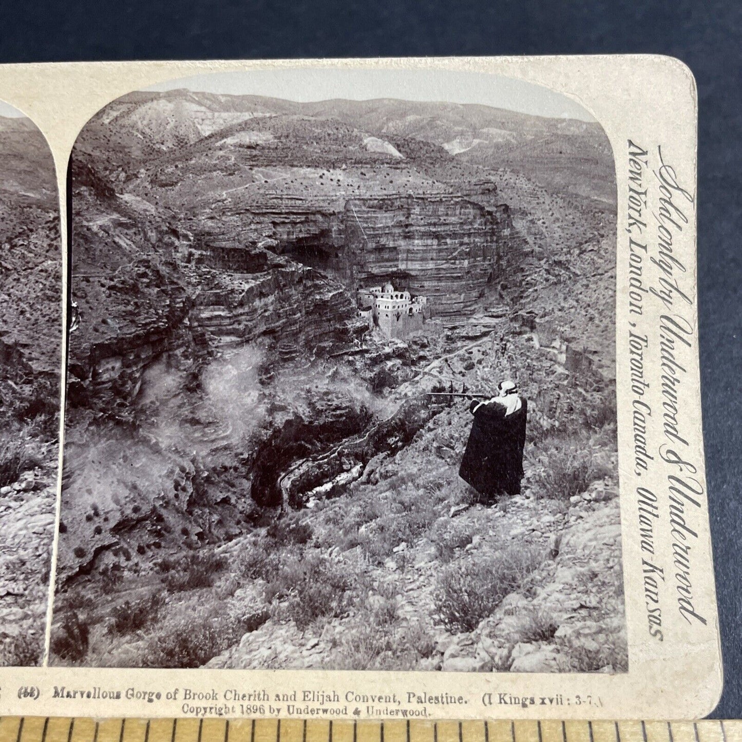 Antique 1896 Man Shoots At Canyon Roadway Road Stereoview Photo Card P4608