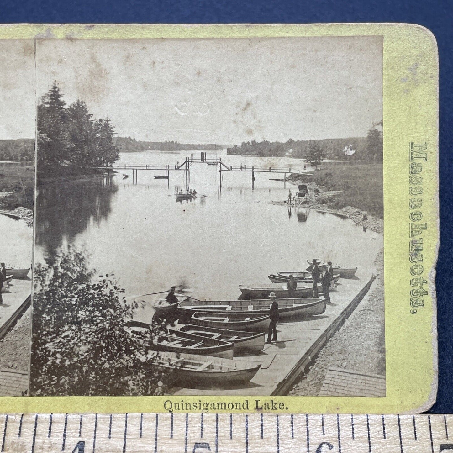 Antique 1870s Lake Quinsigamond Massachusetts Stereoview Photo Card V1717