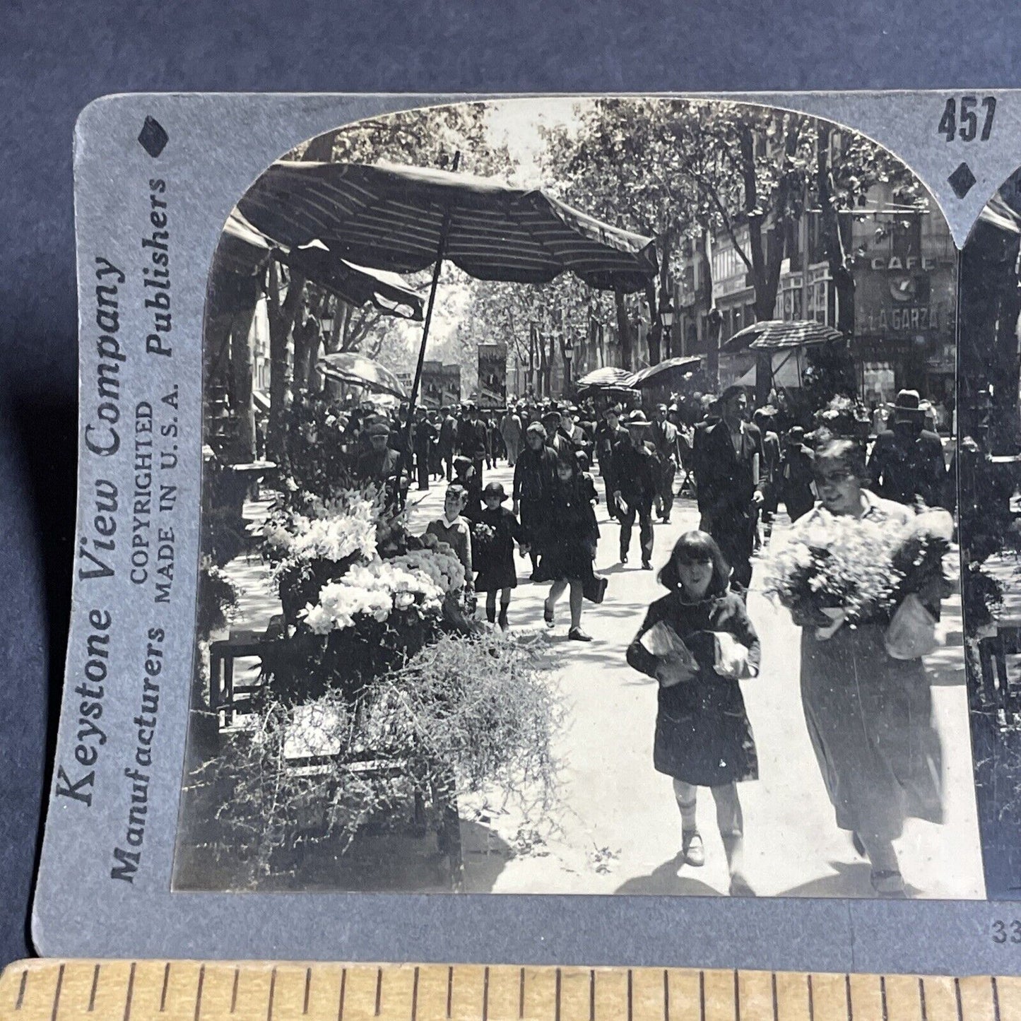 Antique 1930s The Main Street In Barcelona Spain Stereoview Photo Card P4918