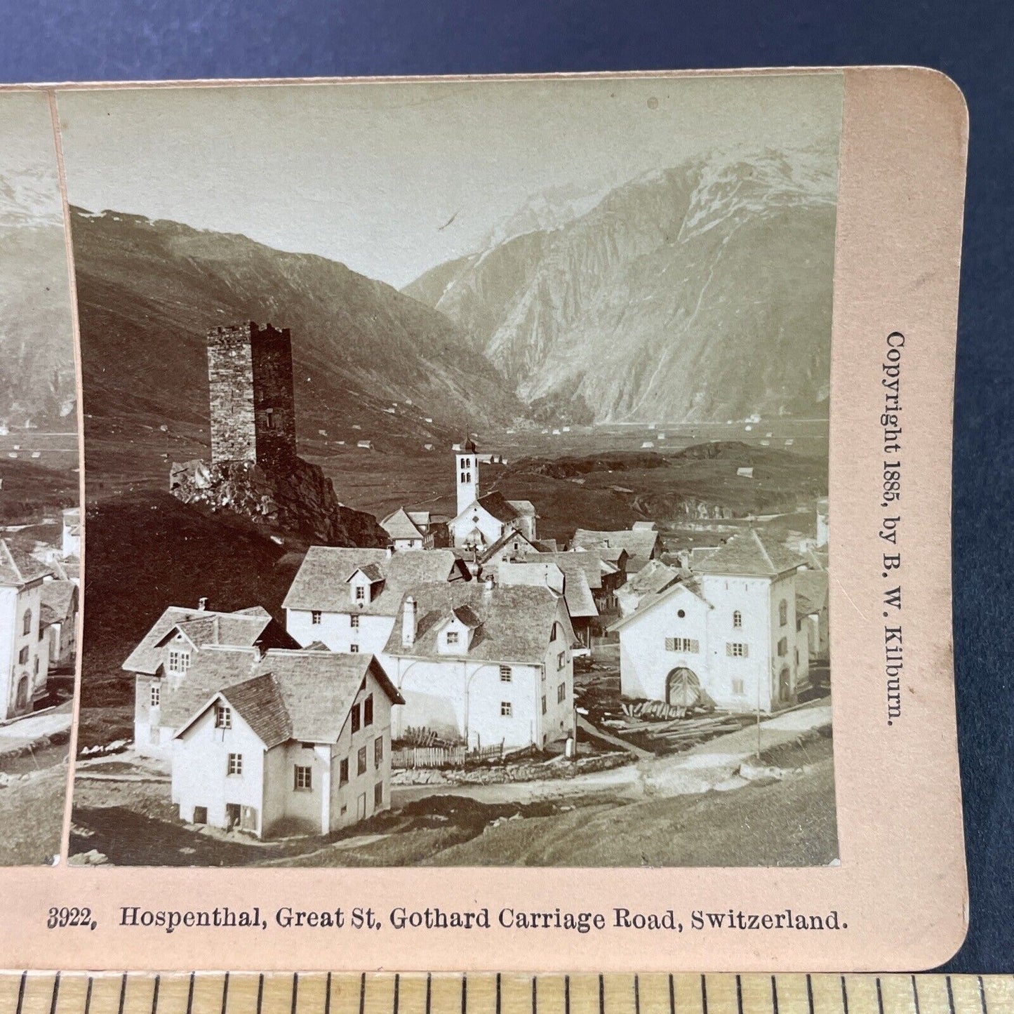 Antique 1885 Hospental Switzerland Town View Stereoview Photo Card P3936