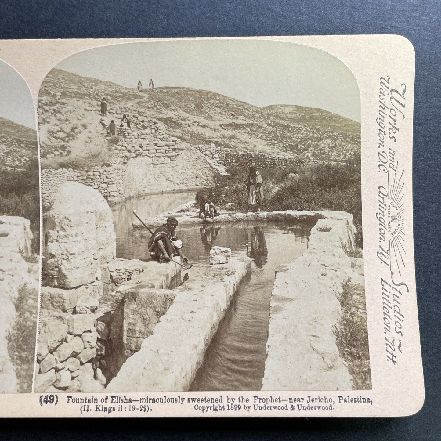 Antique 1899 Elishas Spring Jericho Israel Palestine Stereoview Photo Card P1384