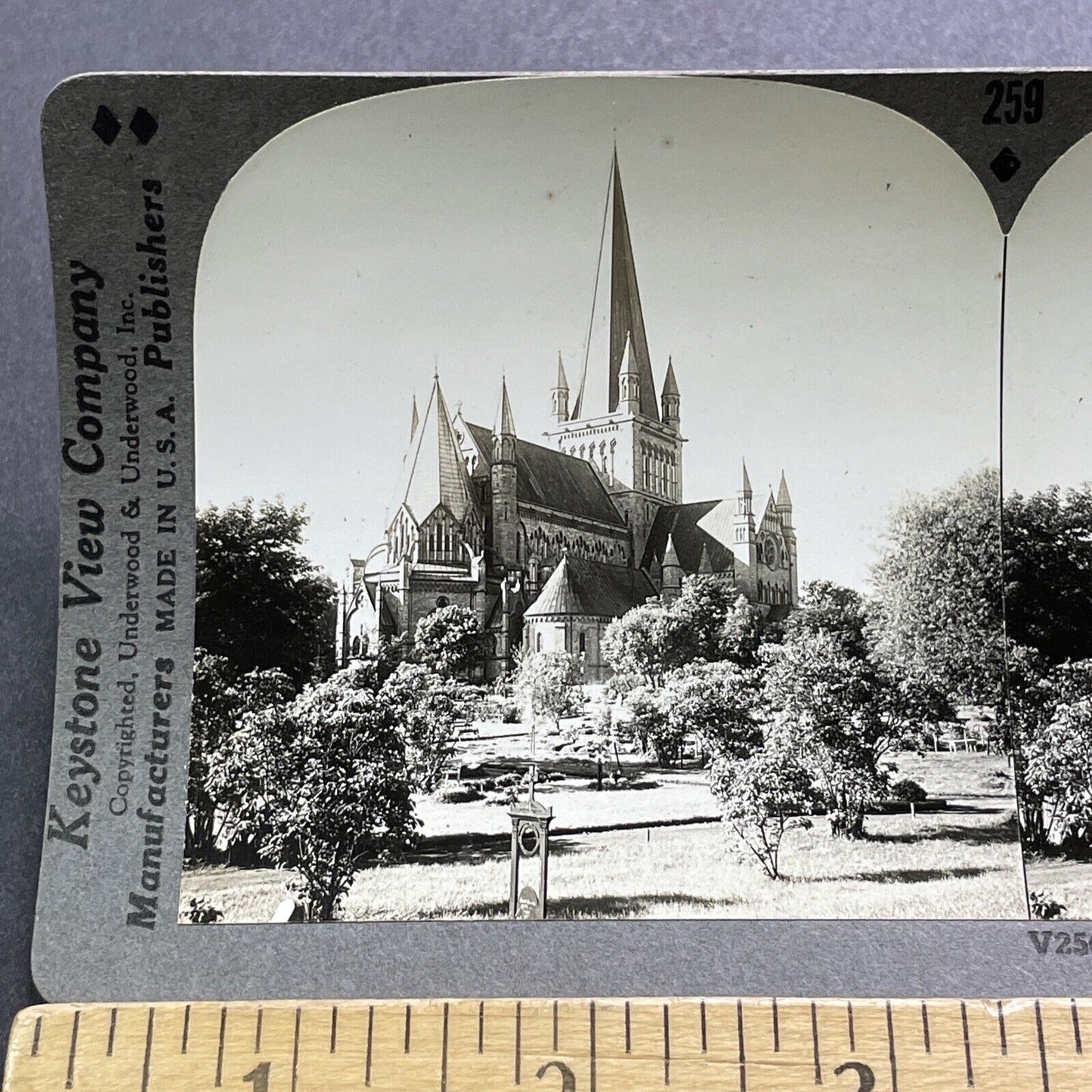 Antique 1920s Nidaros Cathedral Church Trondheim Stereoview Photo Card V2973