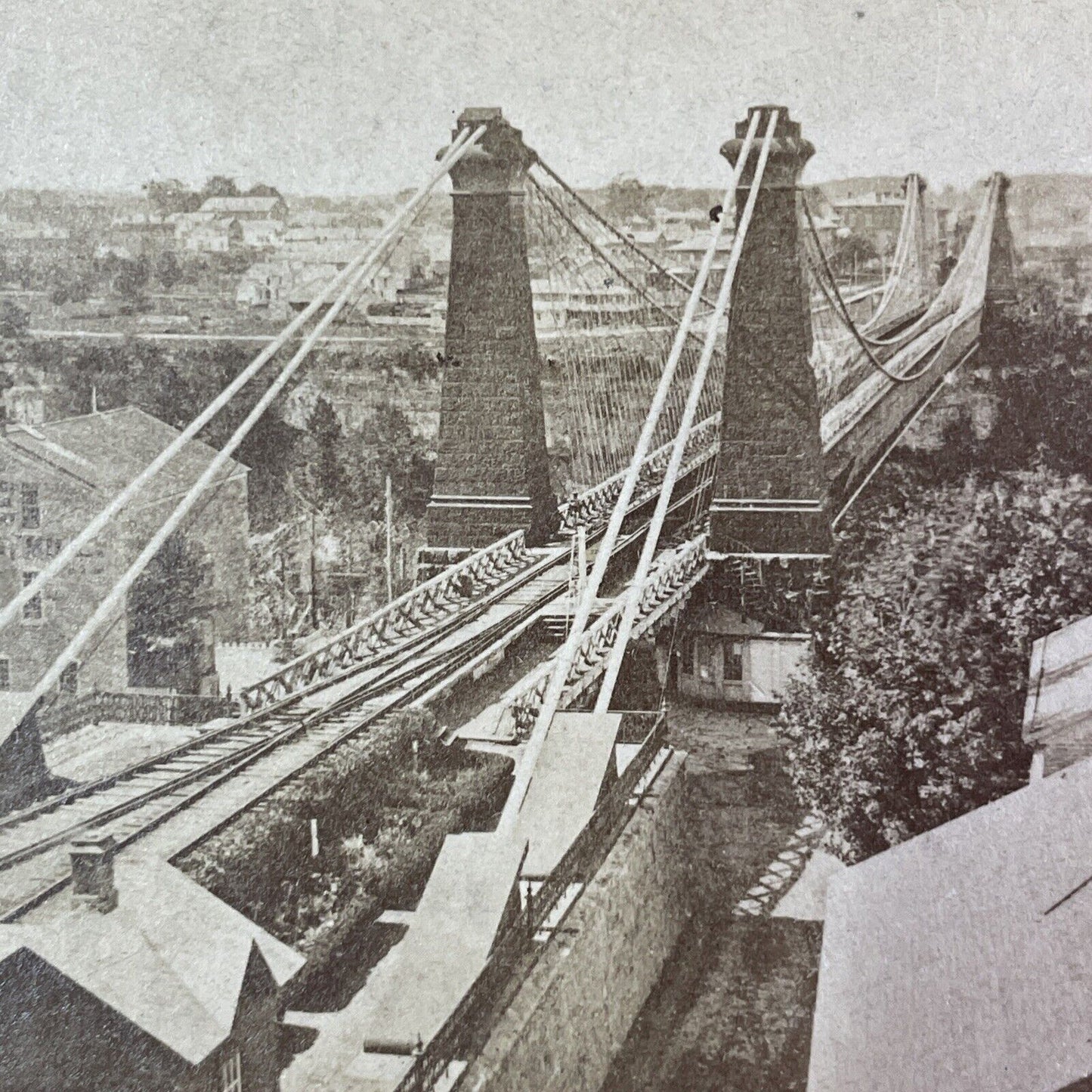 Niagara Falls Railroad Suspension Bridge Stereoview Antique c1870s Y2514