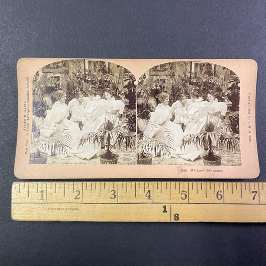 Women Giggling Over Menfolk Stereoview James M. Davis Antique c1897 Y1796