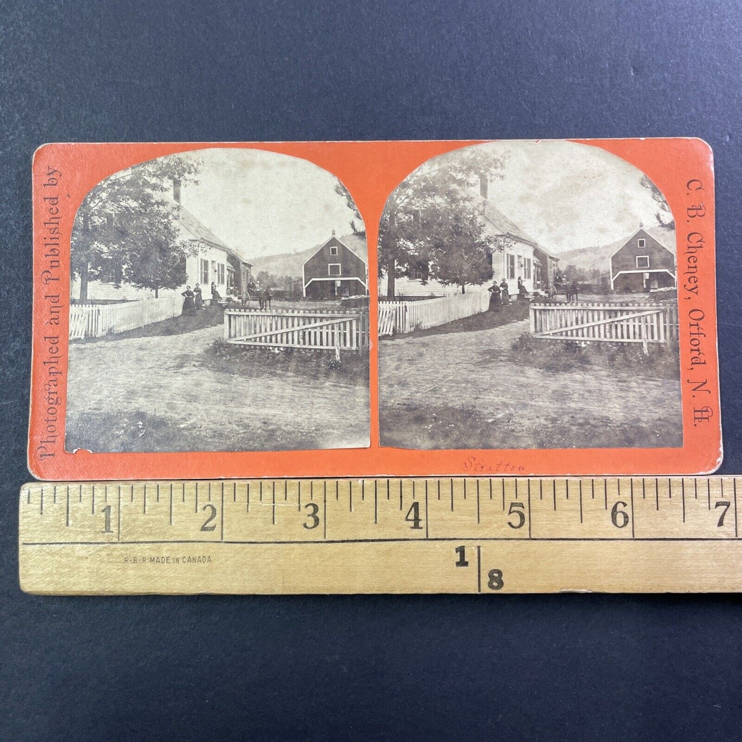 Stratton House Fairlee Vermont Stereoview CB Cheney Photo Card Antique 1869 X992