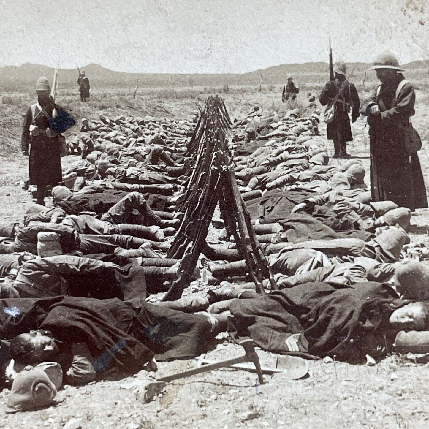 Antique 1900 Exhausted Boer War Soldiers In Desert Stereoview Photo Card P5569