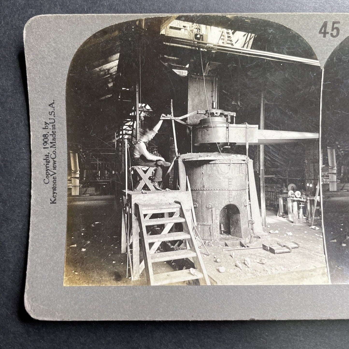 Antique 1908 Gold Silver Bullion Bar Kiln Press Stereoview Photo Card P1530