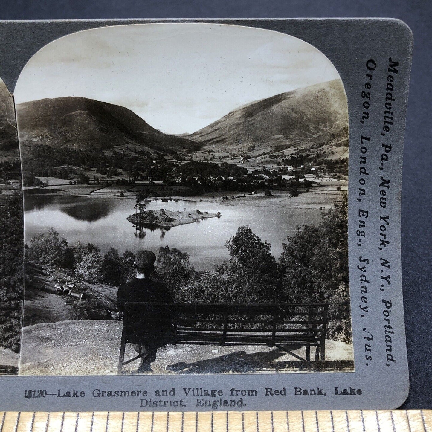 Antique 1904 Lake Grasmere Red Bank England Stereoview Photo Card P2048