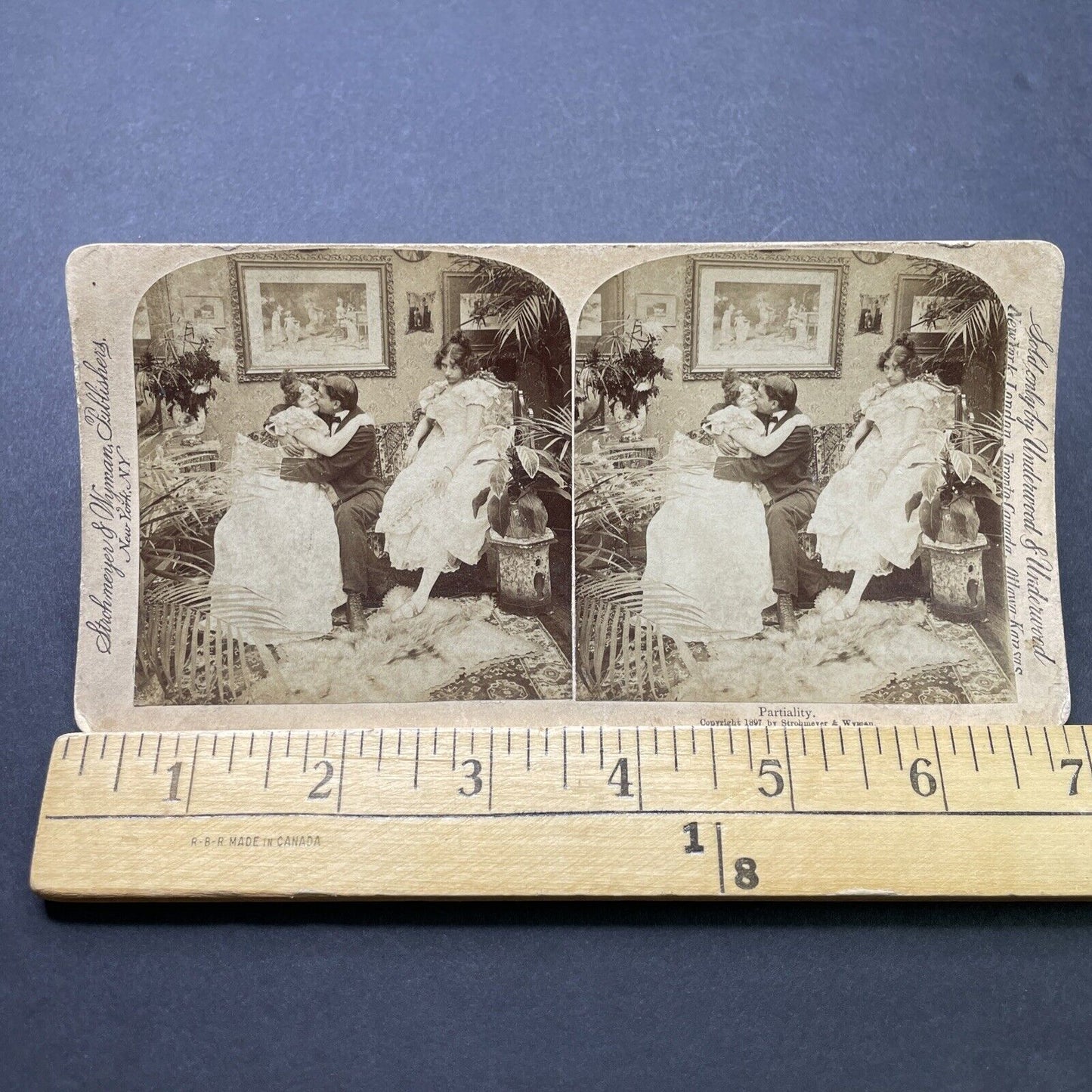 Antique 1897 Jealous Sister Watches Young Lovers Stereoview Photo Card P2518