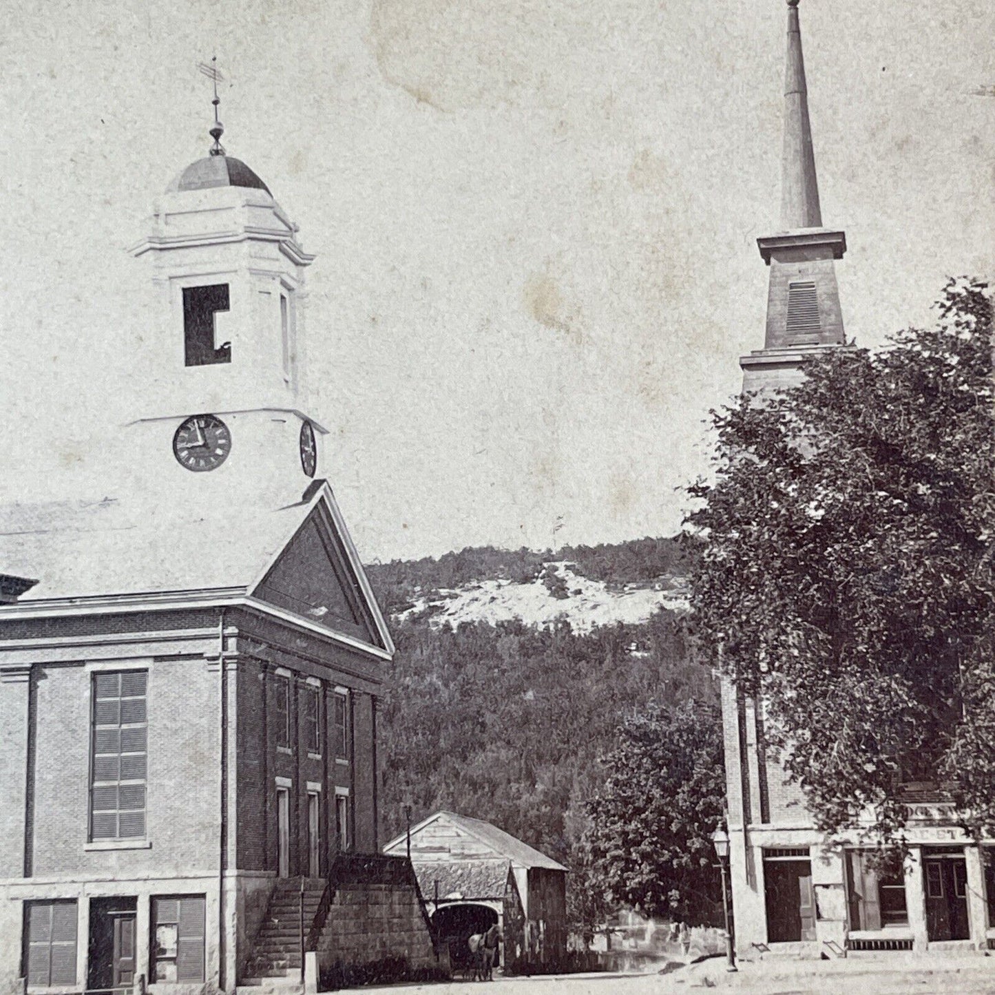 Church and Clocktower in New Hampshire? Stereoview Antique c1870 X3767