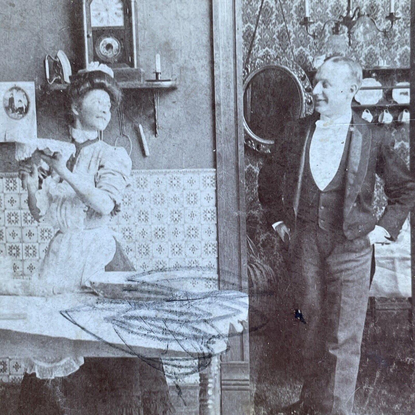 Antique 1903 Woman Making French Bread *GRAFFITI* Stereoview Photo Card P1829