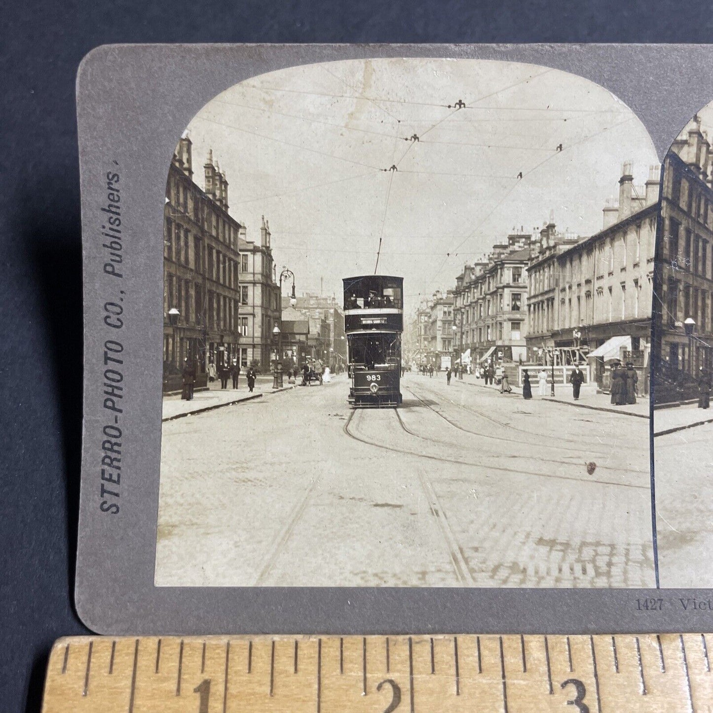 Antique 1900s Trolly Car Edinburgh Scotland Stereoview Photo Card P4182