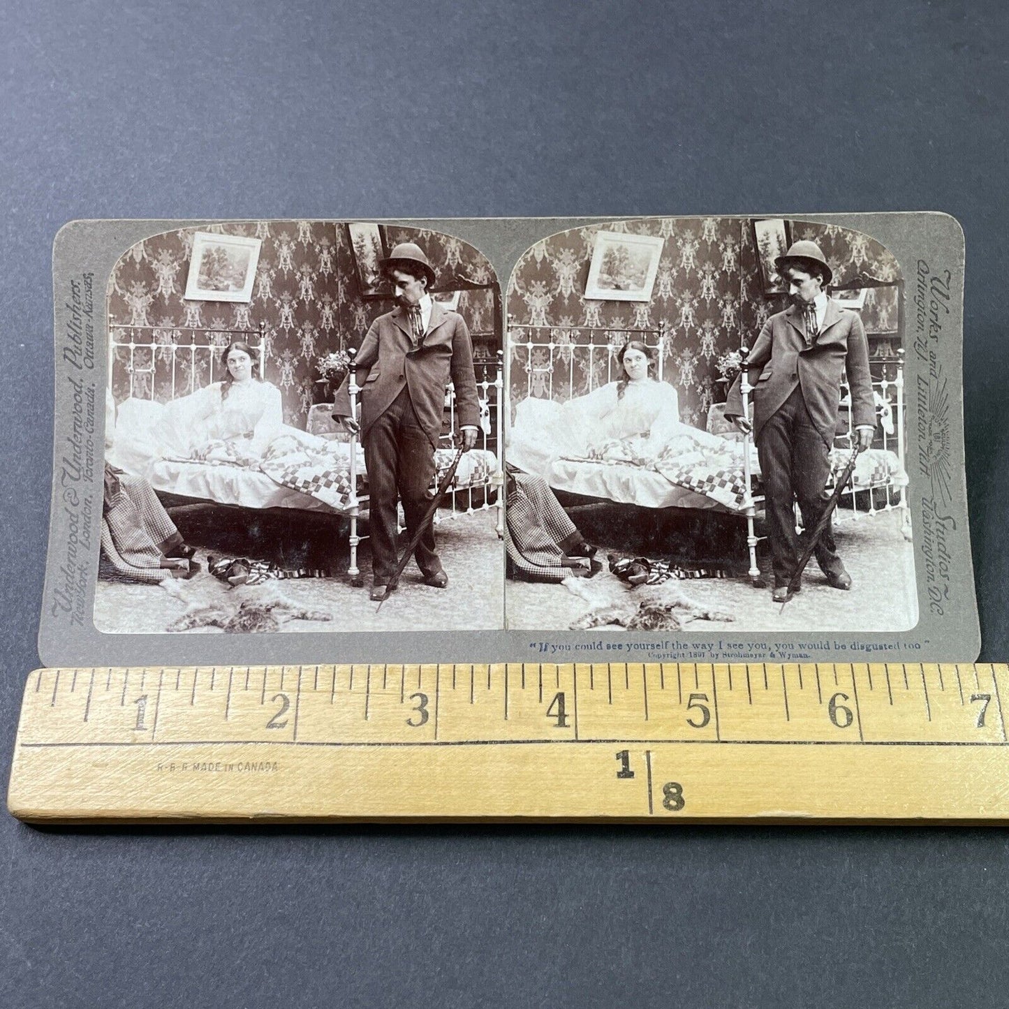 Antique 1897 Drunk Man Stumbles Home To Wife Stereoview Photo Card P2835