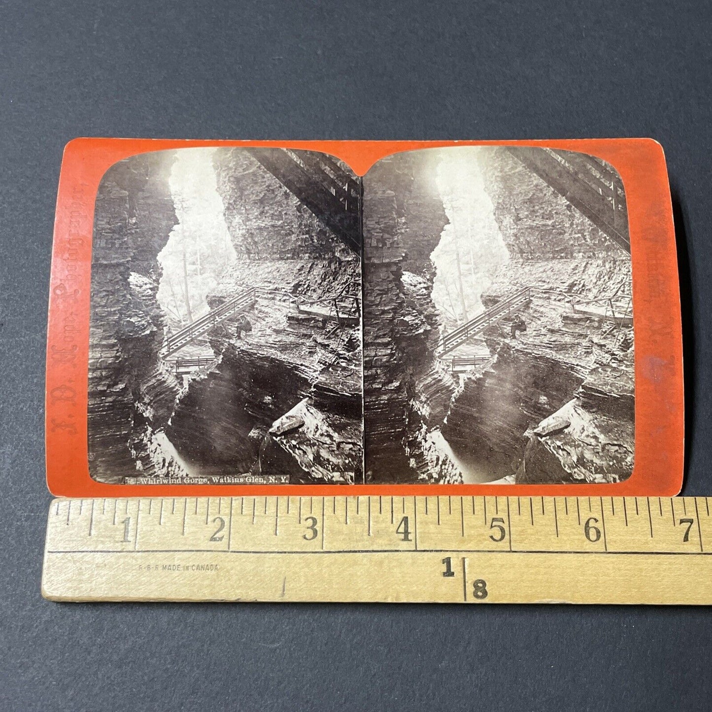 Antique 1860s Watkins Glen Newly Constructed Stairs Stereoview Photo Card V1804