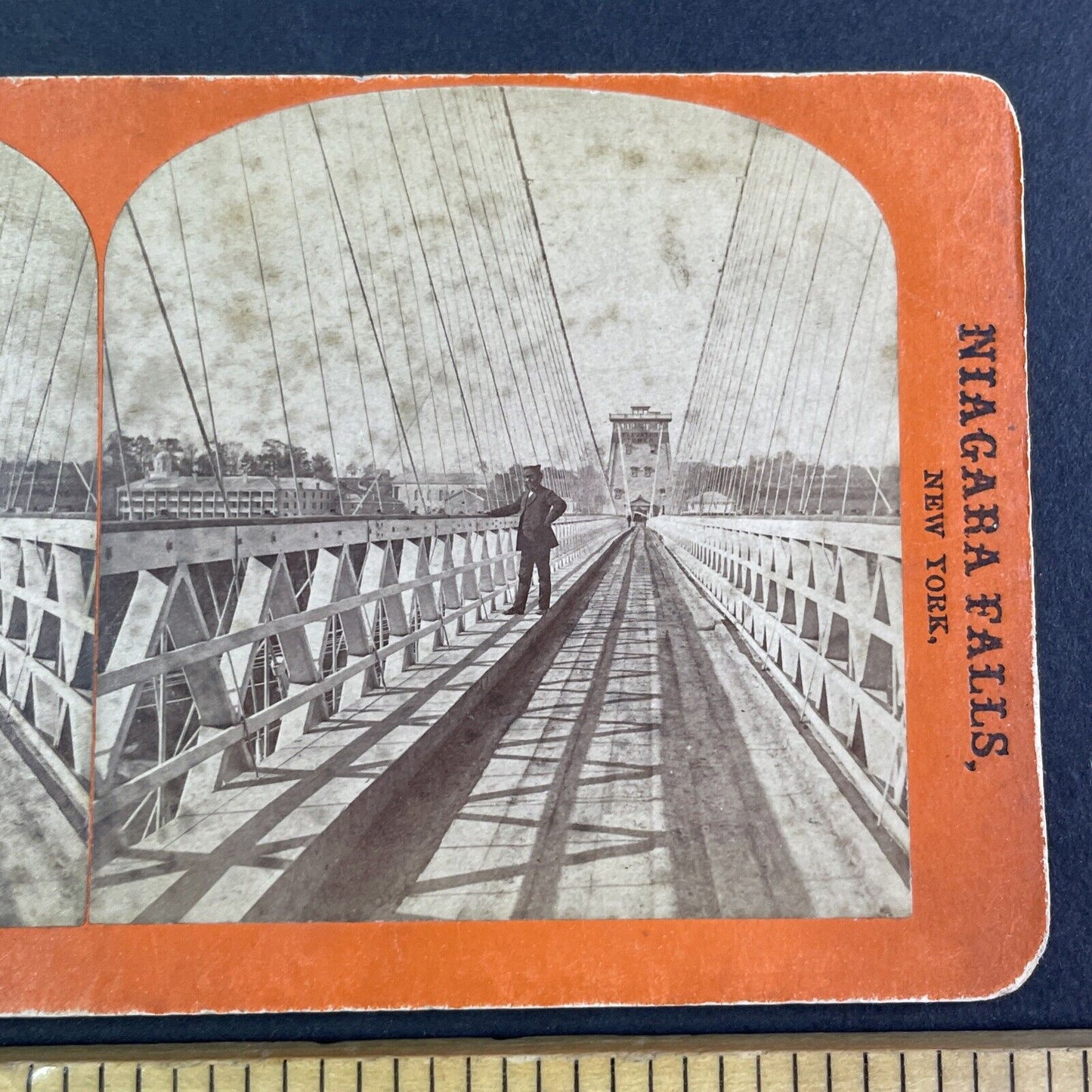 Suspension Bridge Niagara Falls NY Stereoview George Barker Antique c1870s Y2468