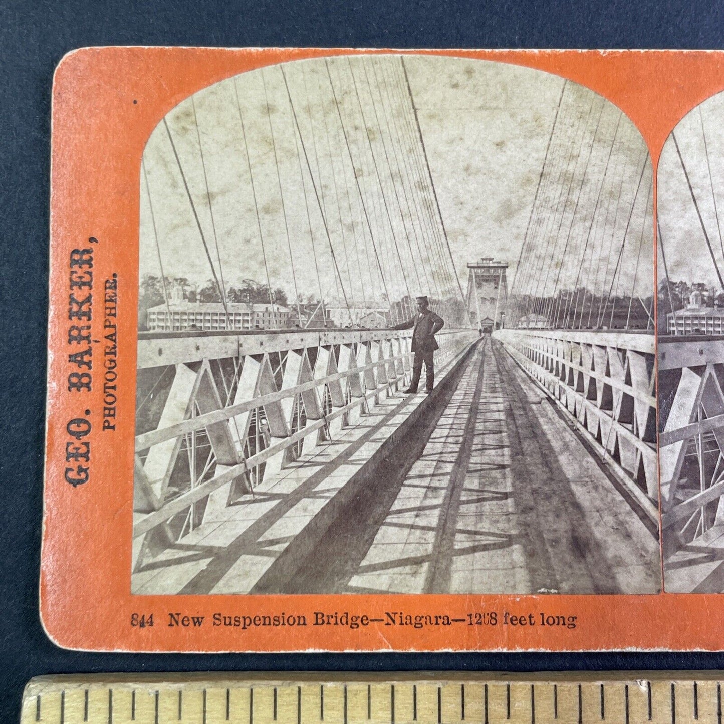 Suspension Bridge Niagara Falls NY Stereoview George Barker Antique c1870s Y2468