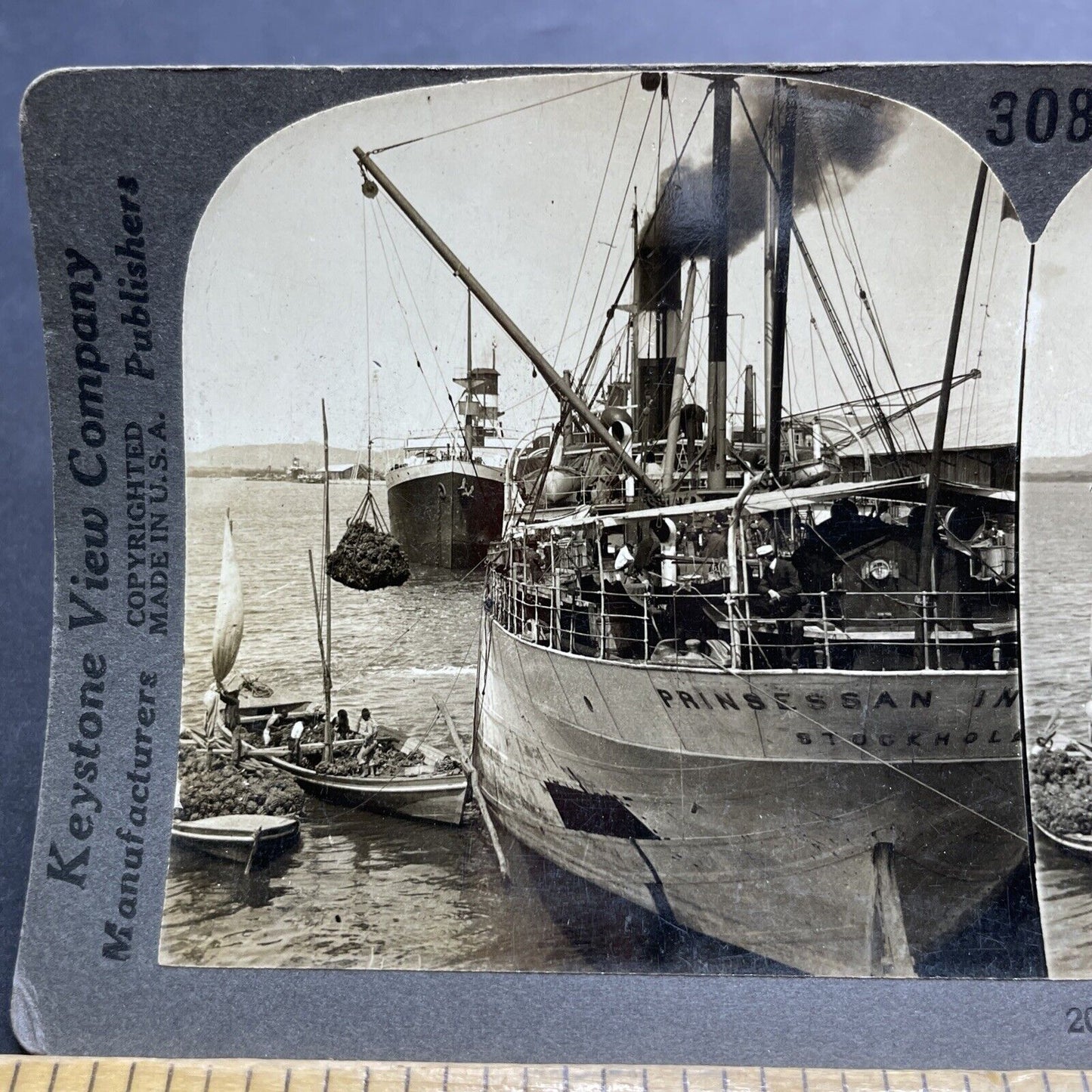 Antique 1909 Prinsessan Ingeborg Sweden Steamer Ship Stereoview Photo Card P2068