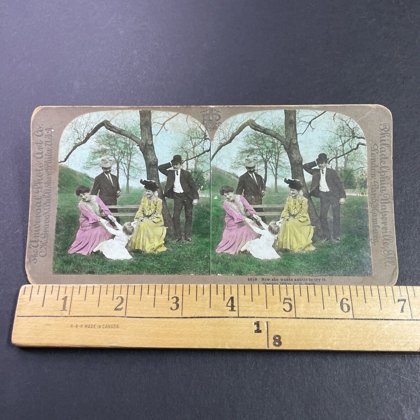 Antique 1903 A Family Relaxes In A Public Park Stereoview Photo Card P3451