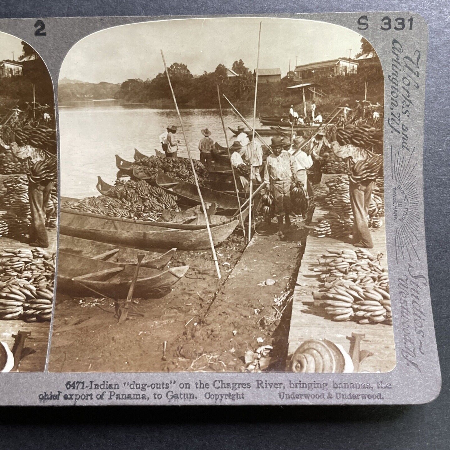 Antique 1905 Panama Native Indians Exporting Bananas Stereoview Photo Card P1425