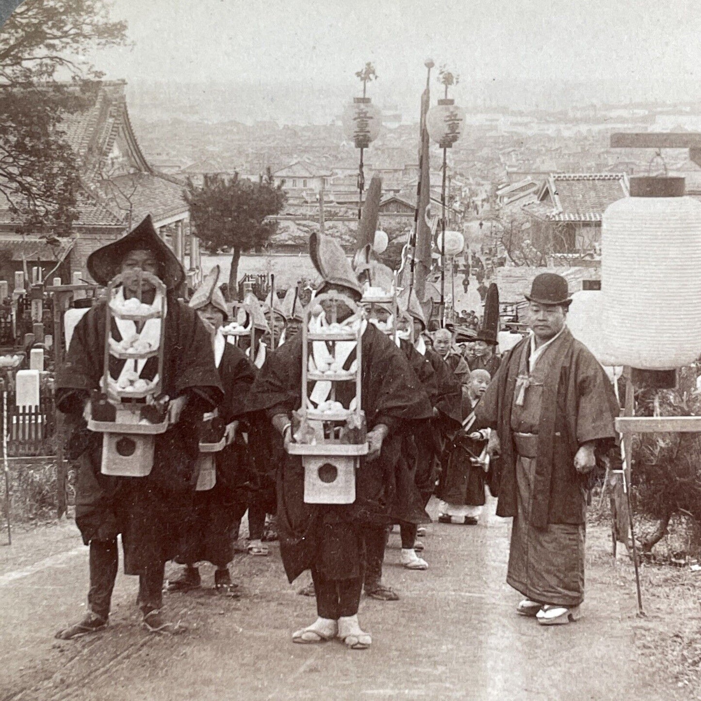 A Buddhist Funeral in Kyoto Japan Stereoview Antique c1896 Y2591