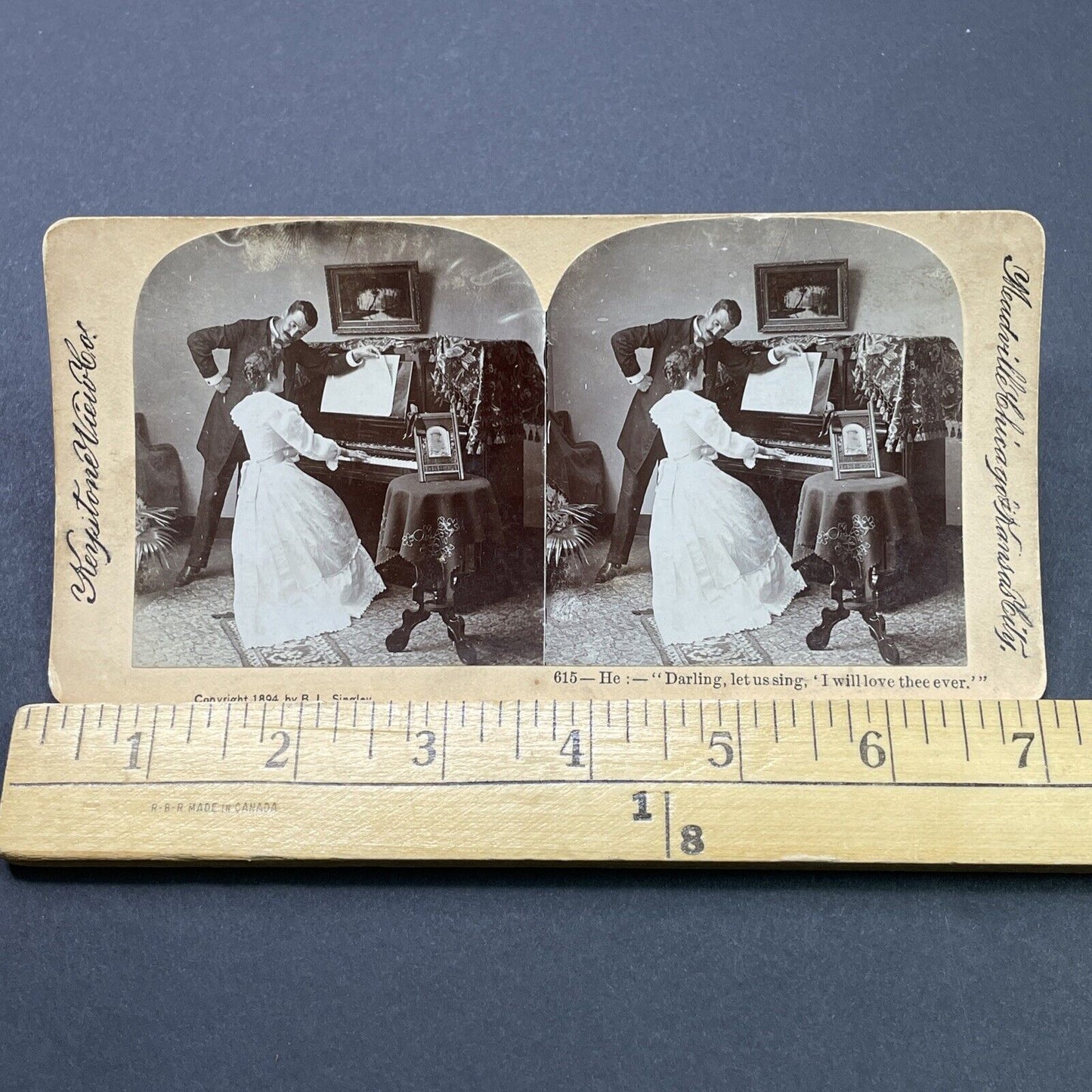 Antique 1894 Man And Woman Sing A Waltz Tune Stereoview Photo Card P2646