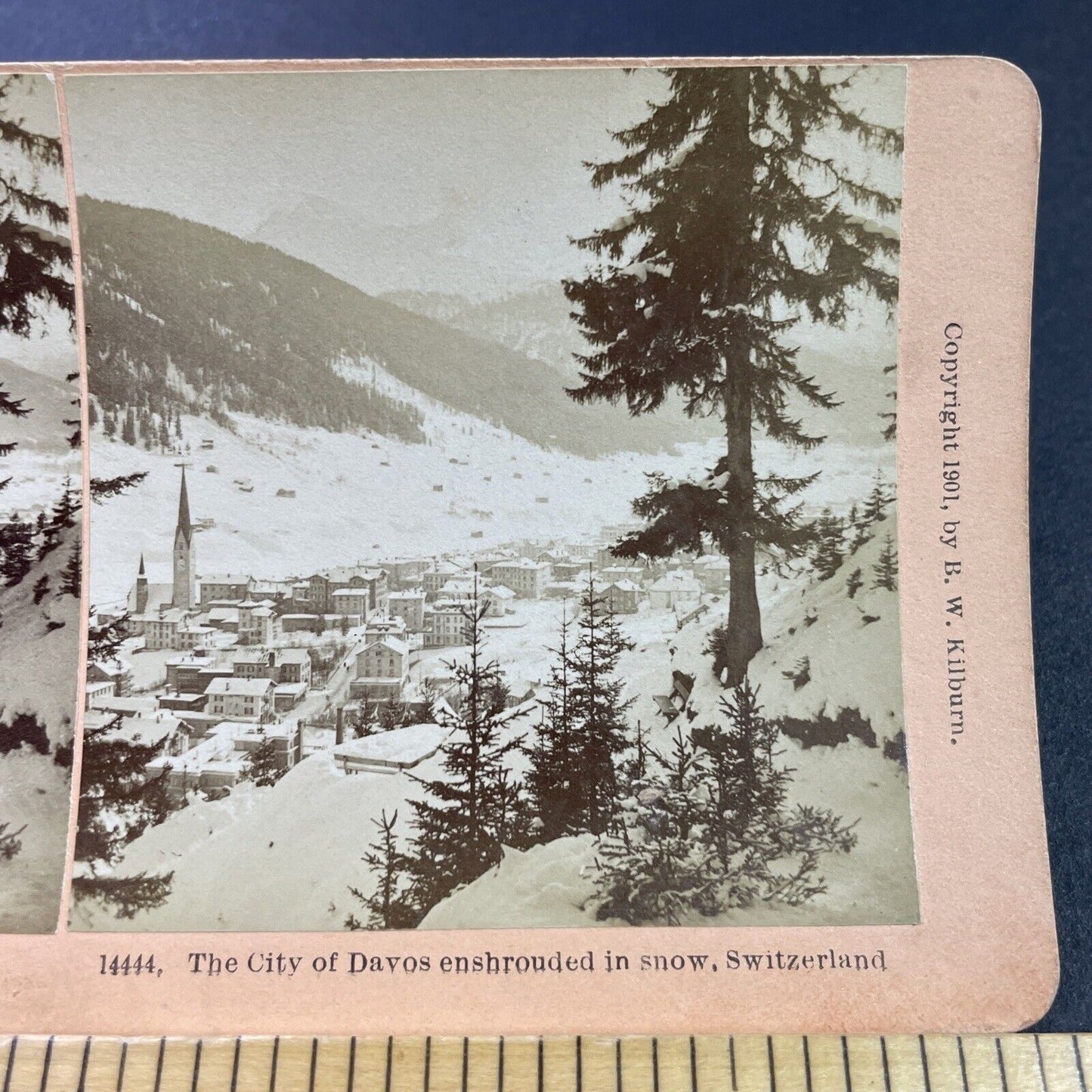 Antique 1901 Heavy Snowfall In Davos Switzerland Stereoview Photo Card P3769