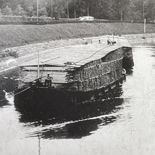 Antique 1909 Saimaa Canal Finland Lumber Ship Stereoview Photo Card P964