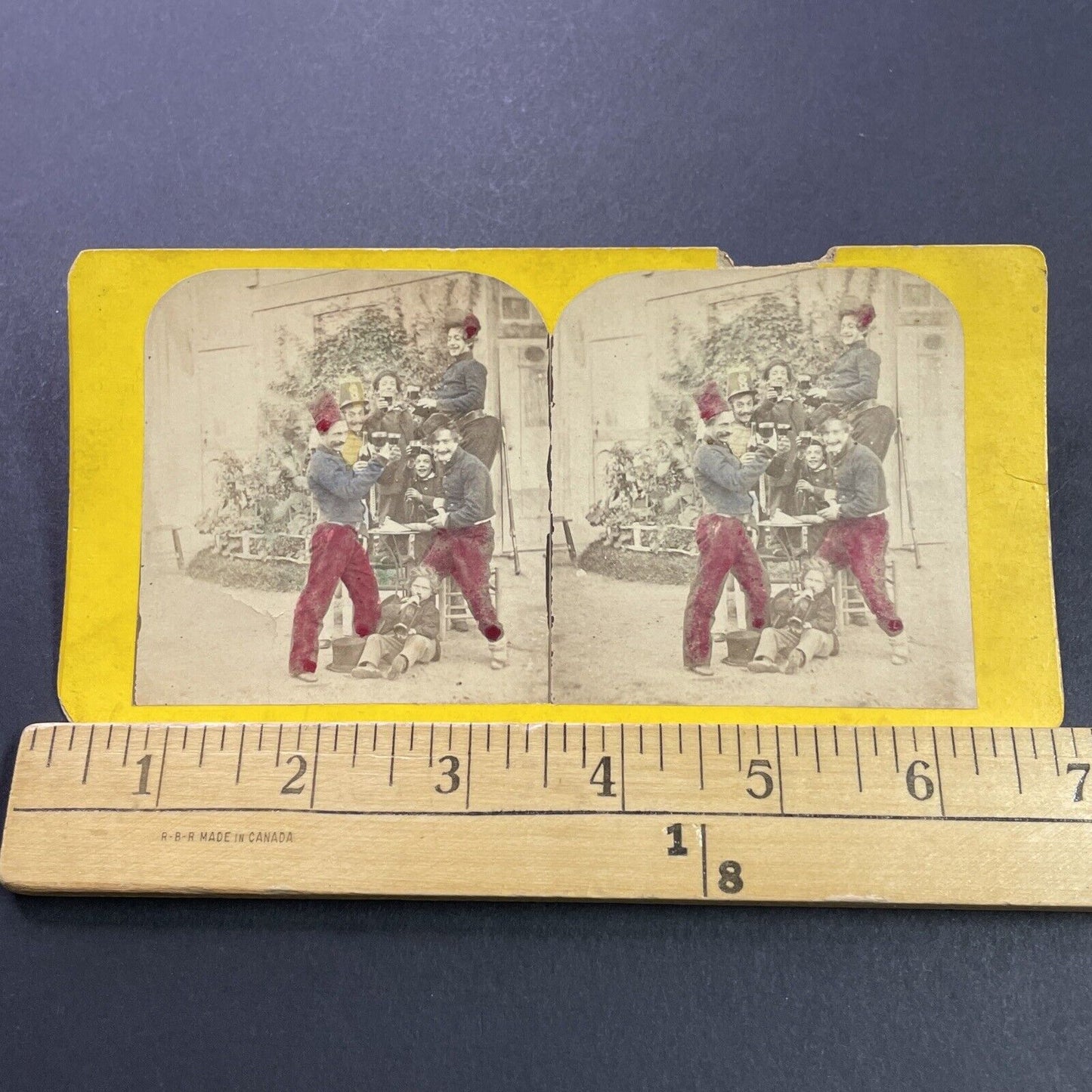 Antique 1870s Russian Boys Drinking Beer Russia Stereoview Photo Card P4113