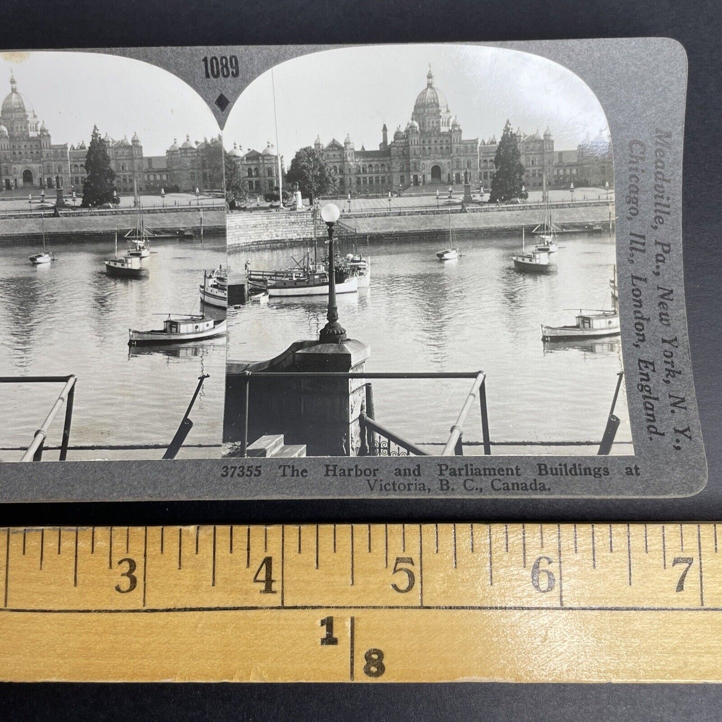 Antique 1928 Harbour Parliament Buildings Victoria BC Stereoview Photo Card P897